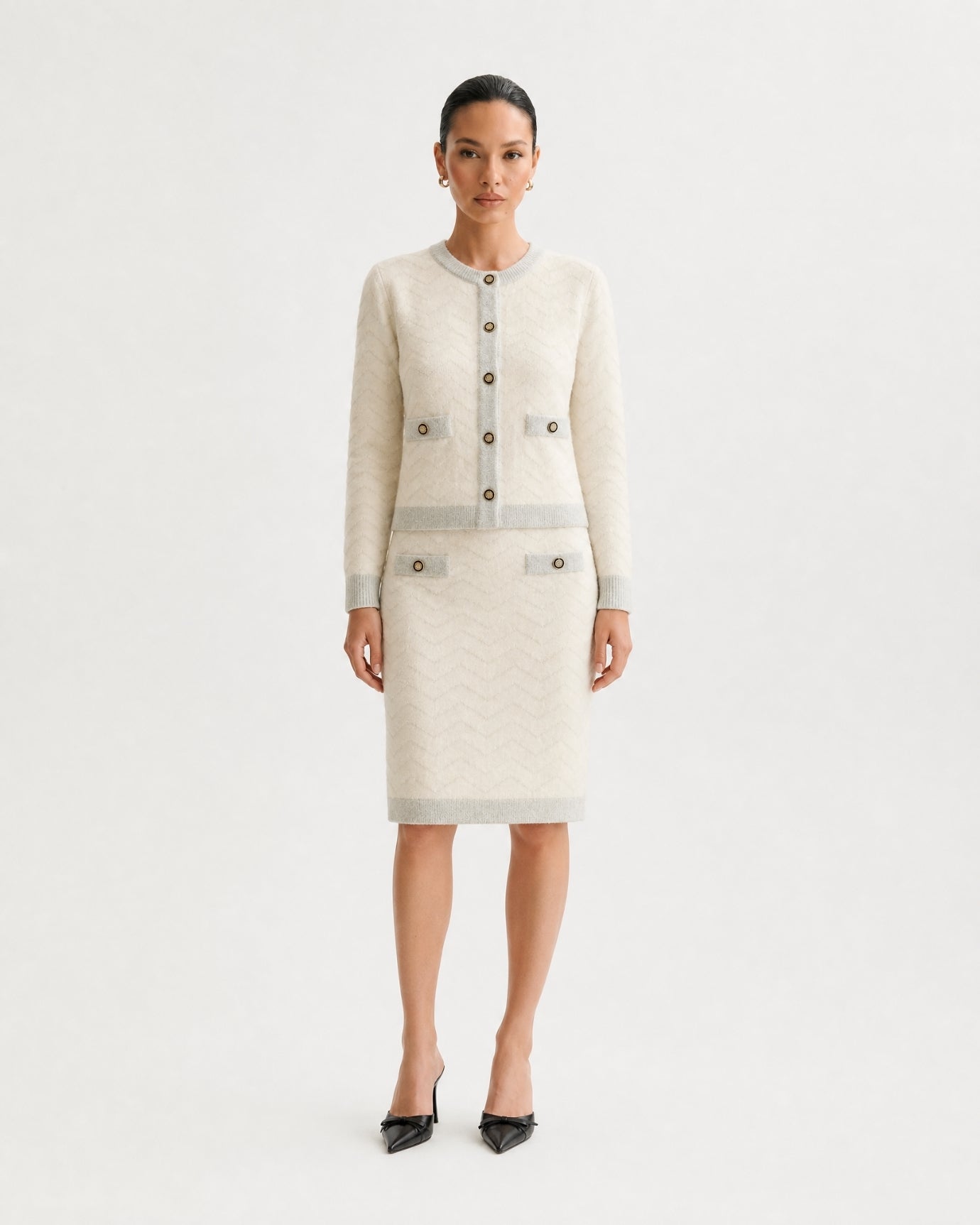 Vintage French Knit Skirt Suit Fall Winter Matching Set