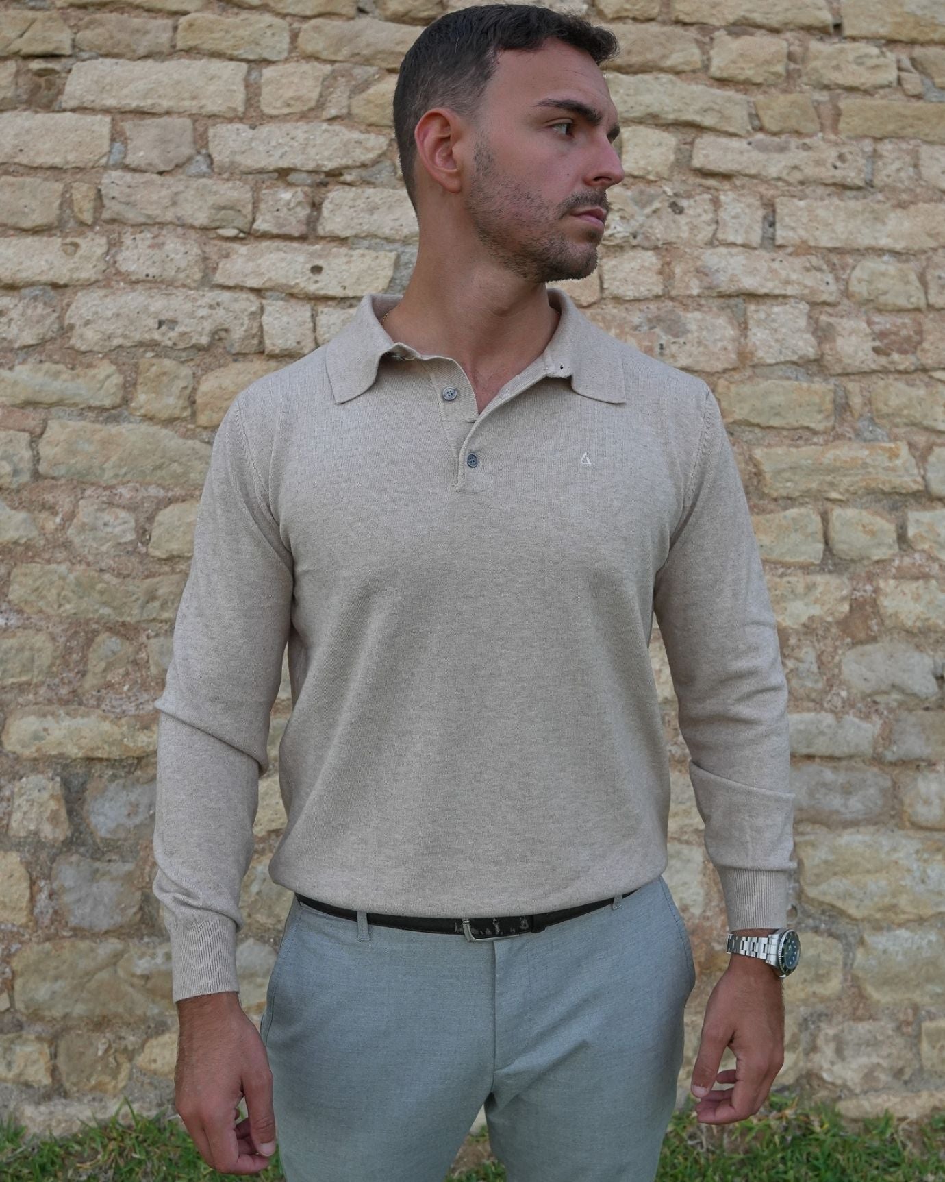 LOVAU COTTON WOOL OLD MONEY POLO - KHAKI