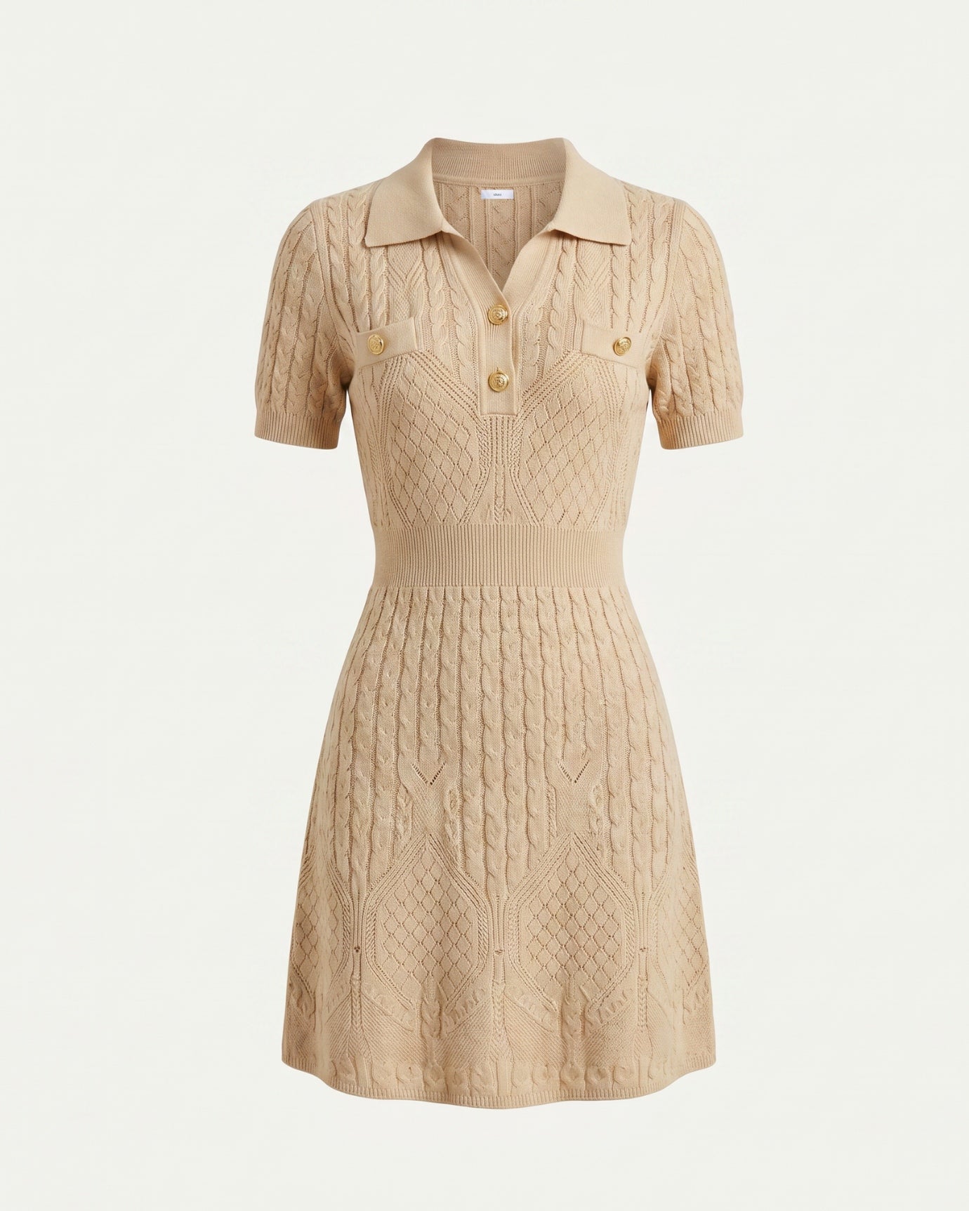 Cira Jacquard Short-Sleeve Apricot Dress
