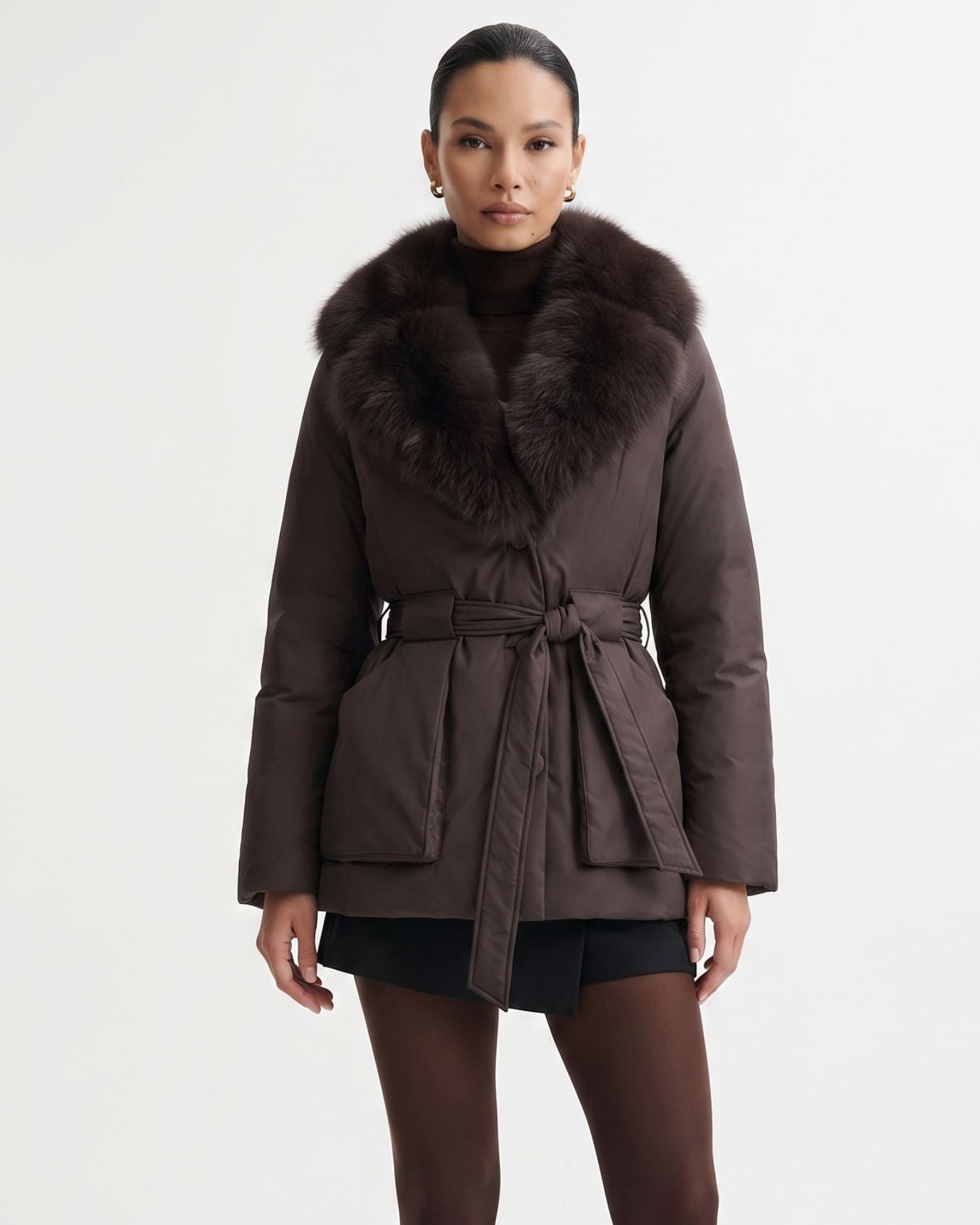 Genuine Fox Fur Collar Duck Down Padded Jacket