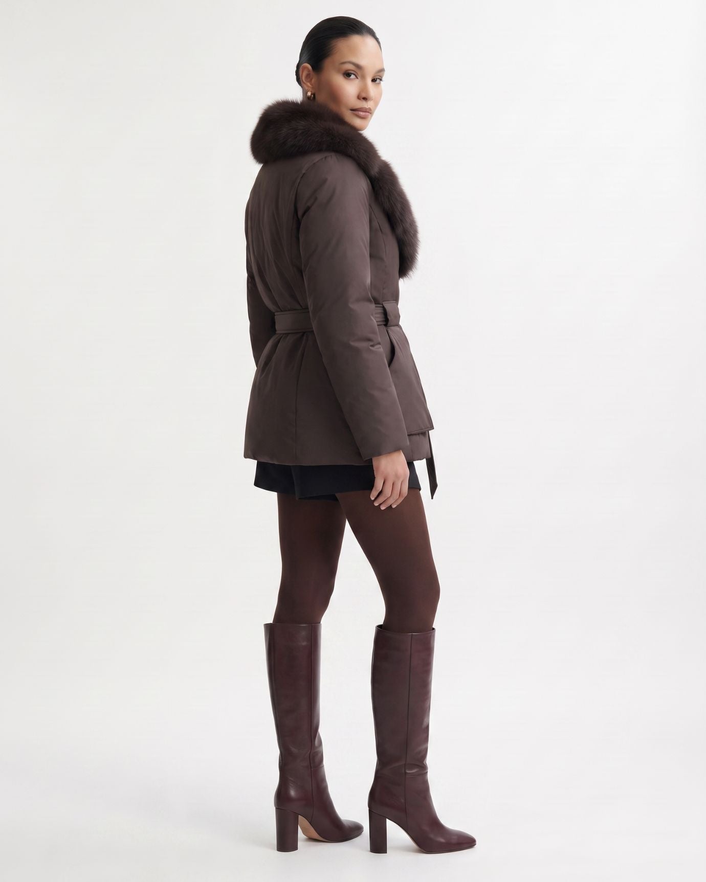 Genuine Fox Fur Collar Duck Down Padded Jacket