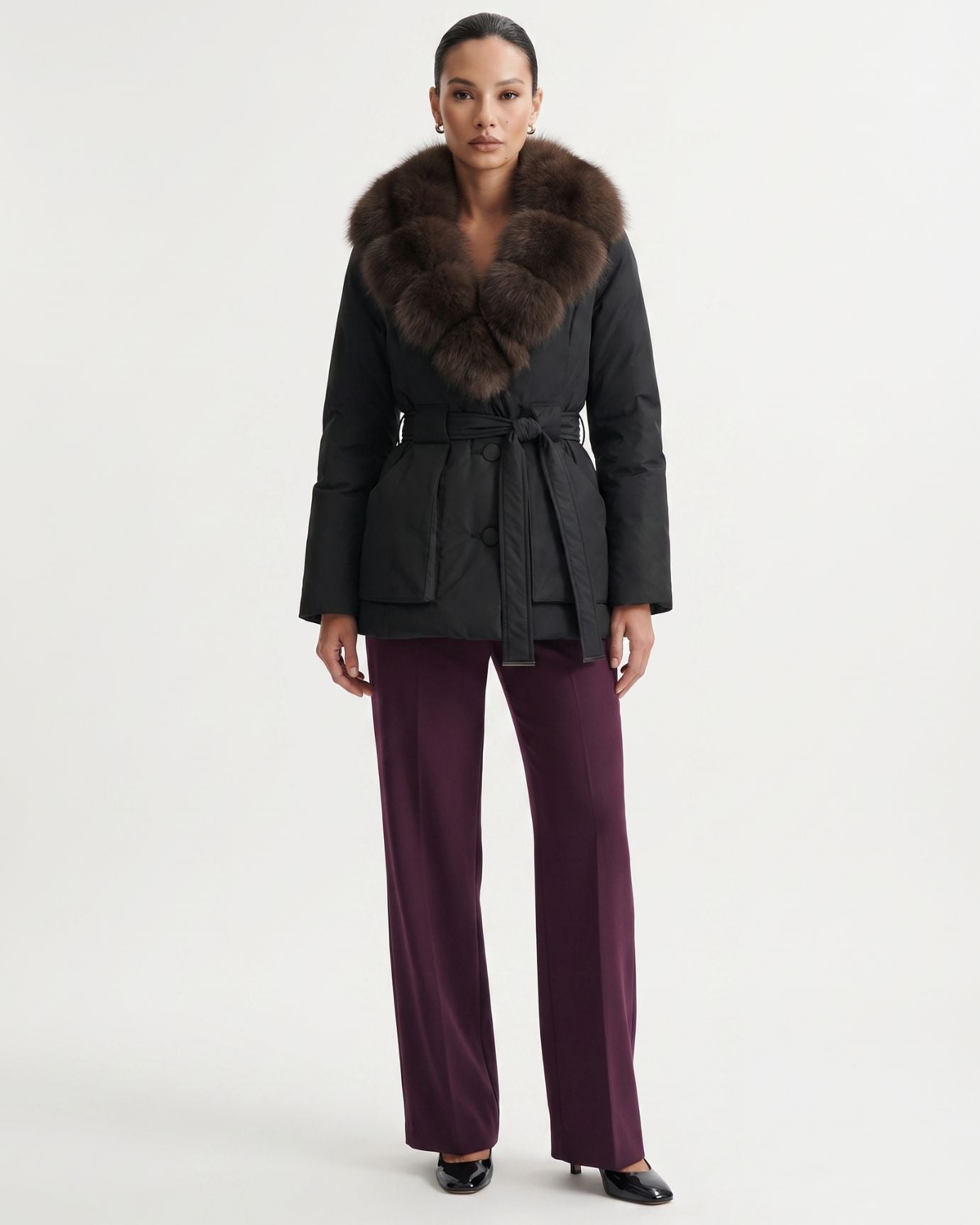 Genuine Fox Fur Collar Duck Down Padded Jacket
