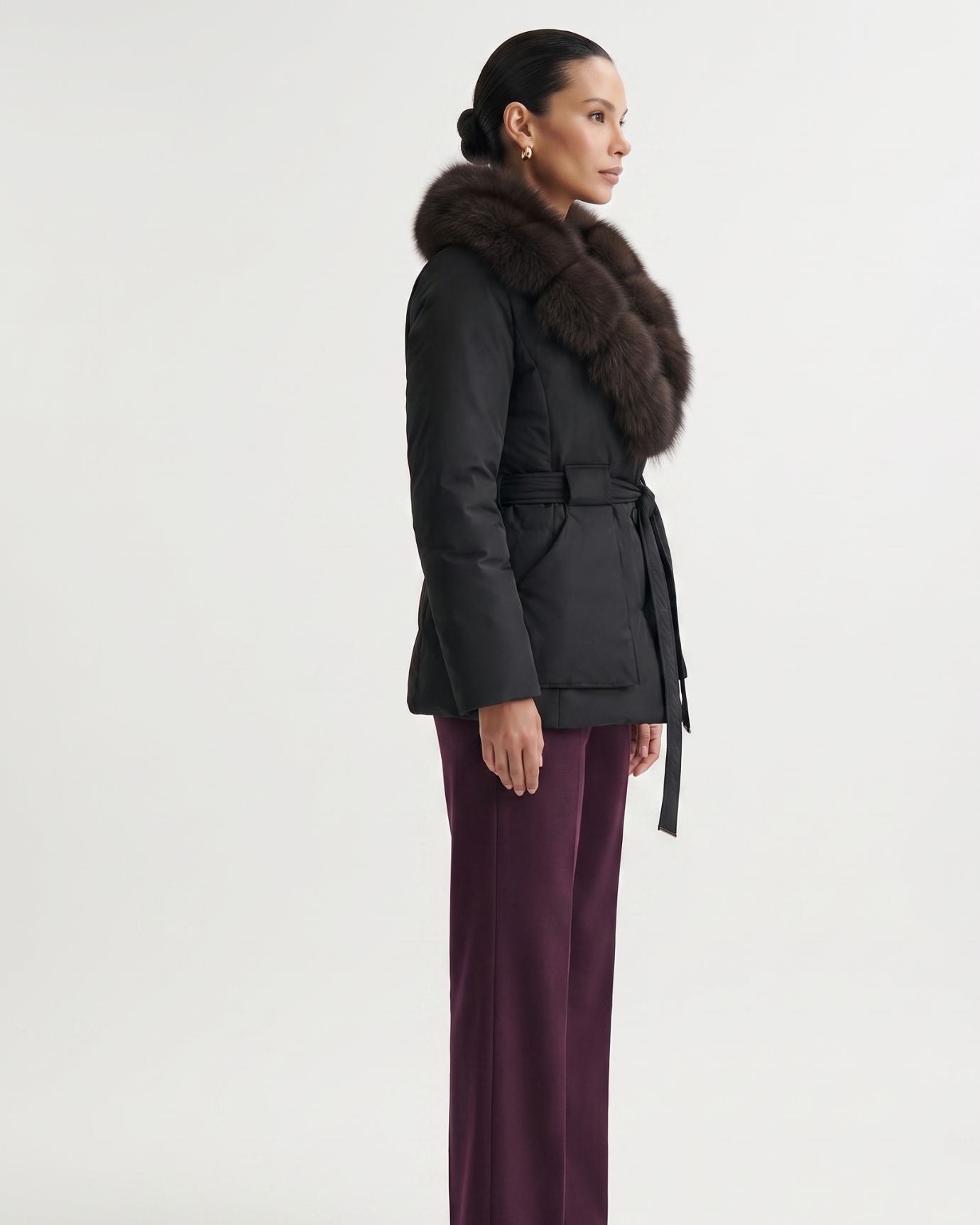 Genuine Fox Fur Collar Duck Down Padded Jacket