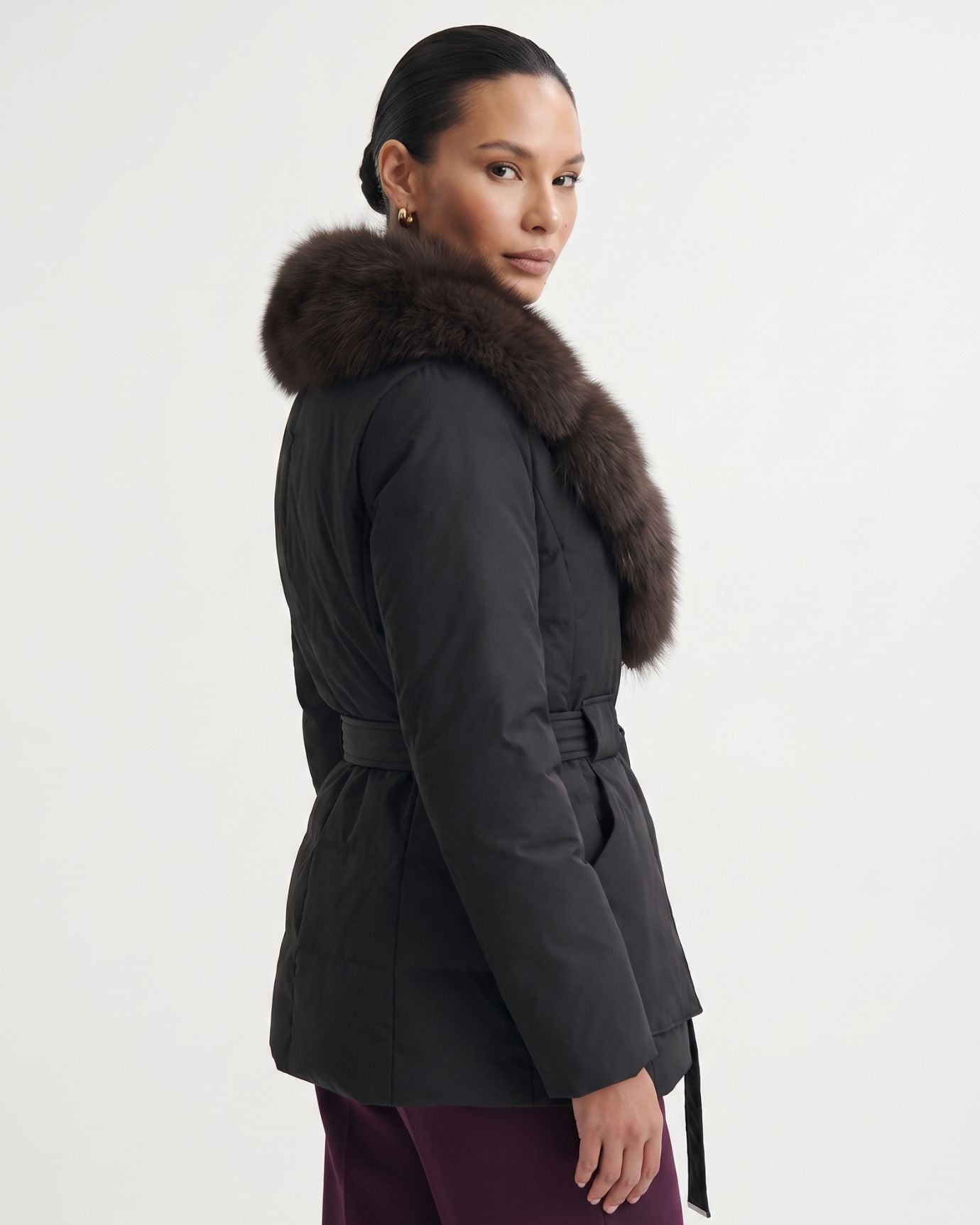 Genuine Fox Fur Collar Duck Down Padded Jacket