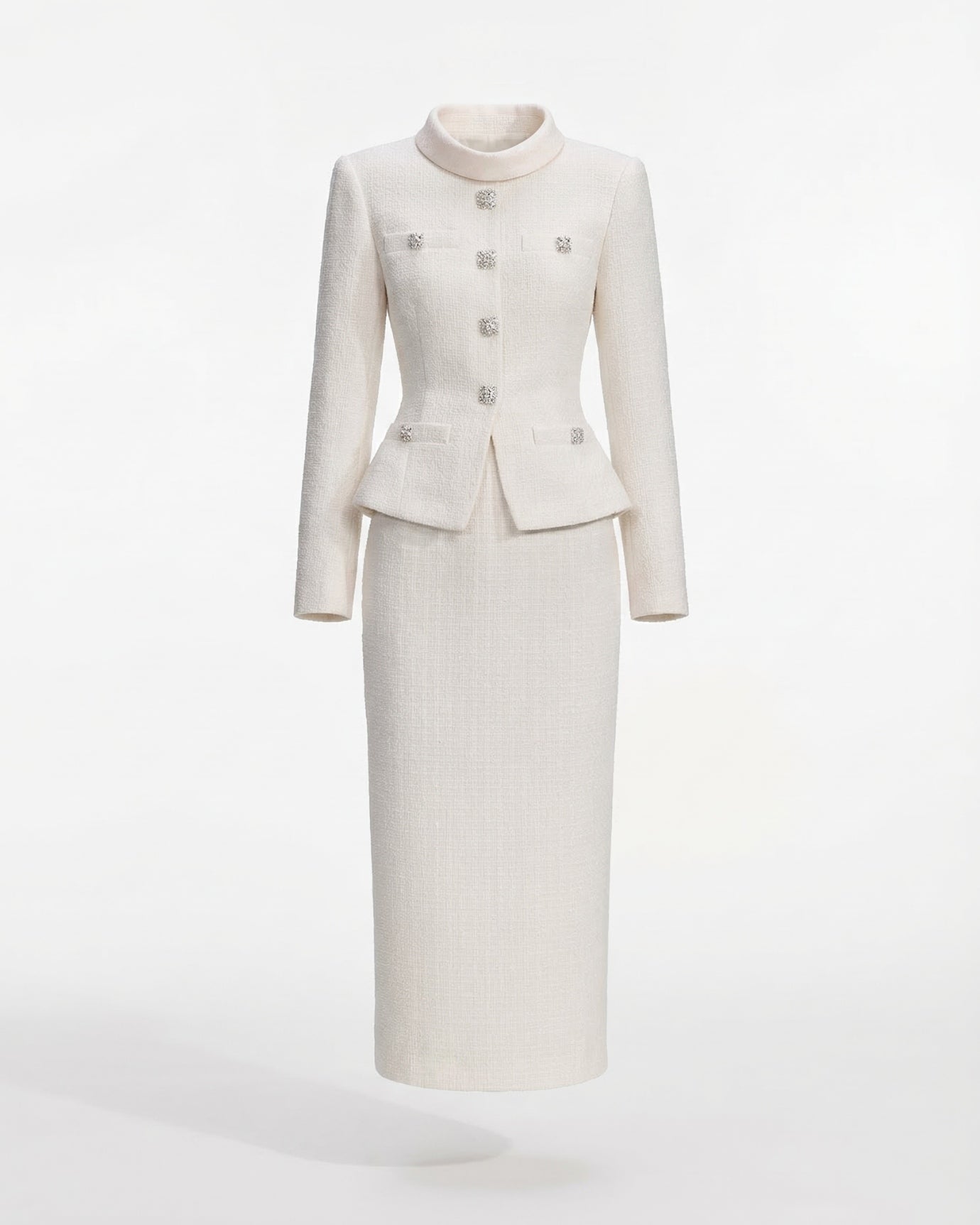 Textured Dress Suit Set Collar Diamond Top & Waist