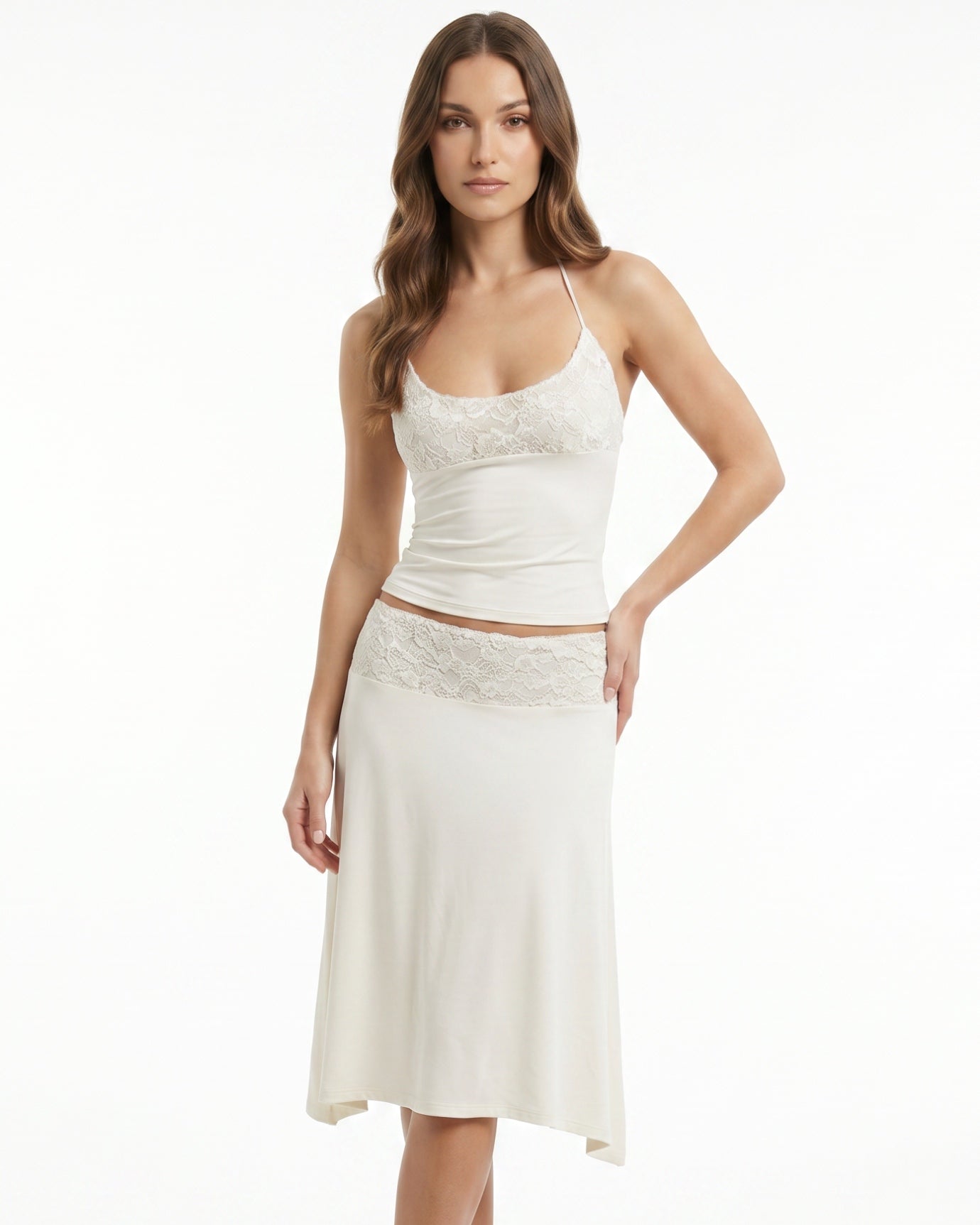 Mary Retro Lace Splicing Skirt Set