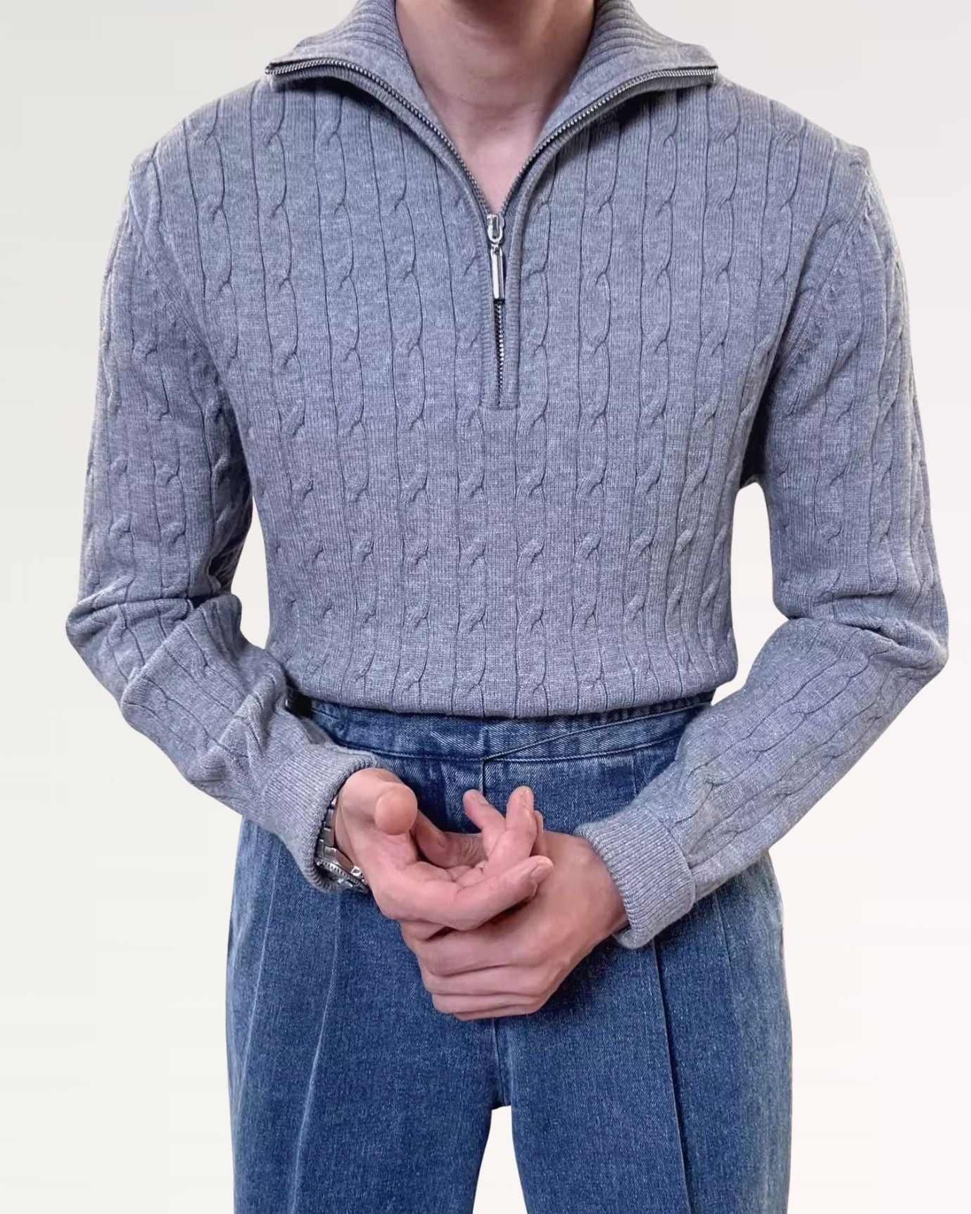 Old Money Retro Sweater Zip Grey