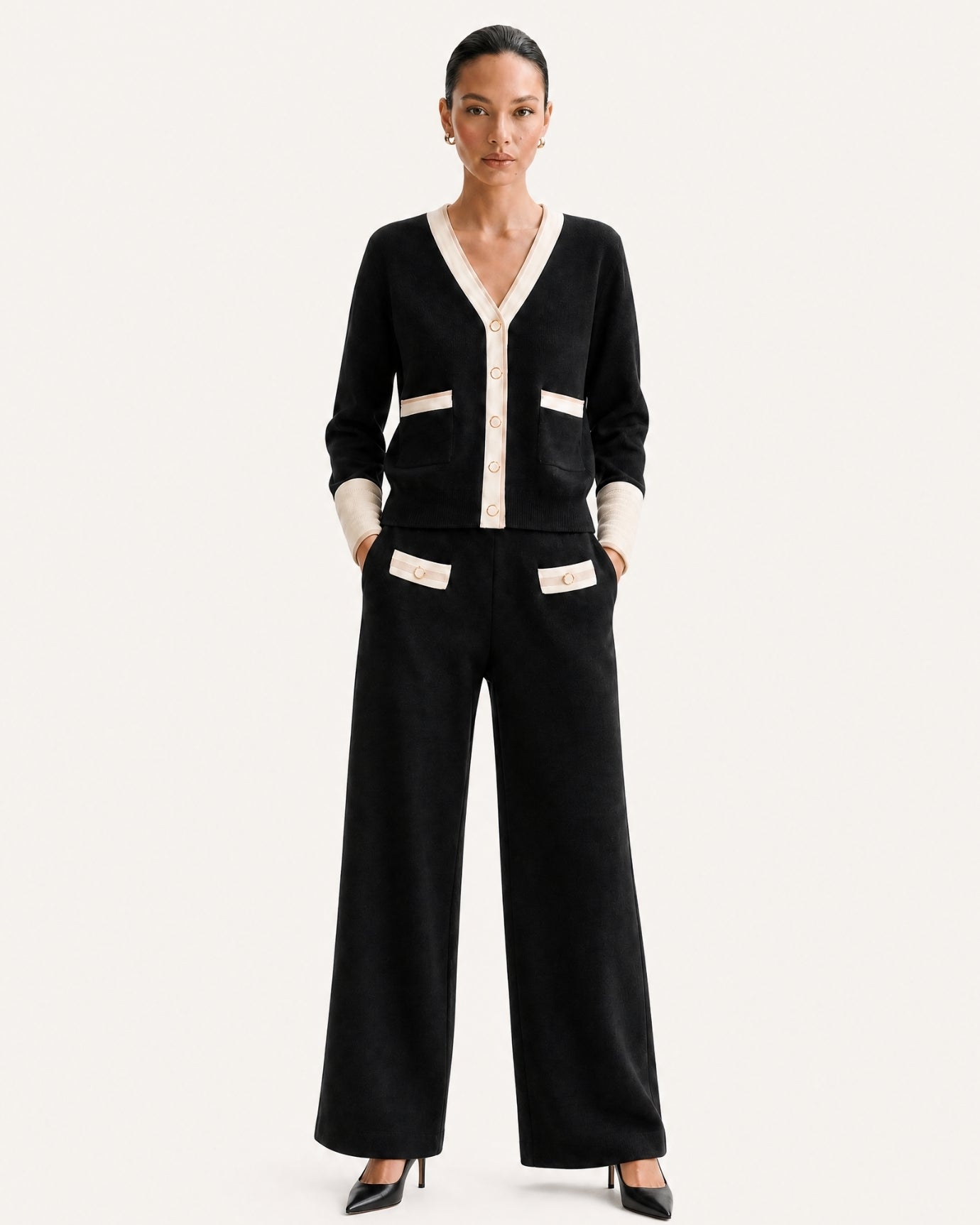 Old Money Knit Set  Cardigan and Wide-Leg Pants