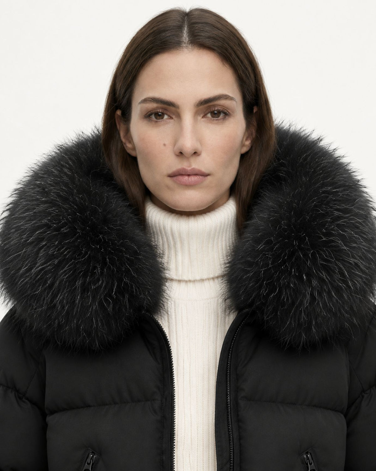 Hooded Down Puffer Coat with Real Raccoon Fur Collar