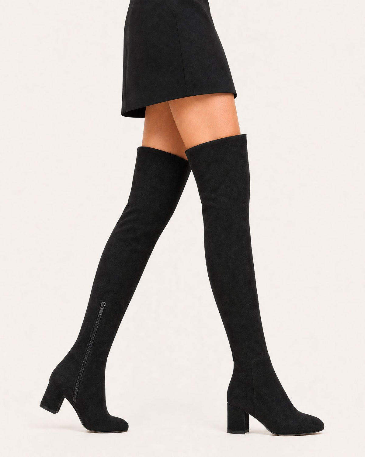 Round-Toe Low-Heel Over-the-Knee Leather Boots