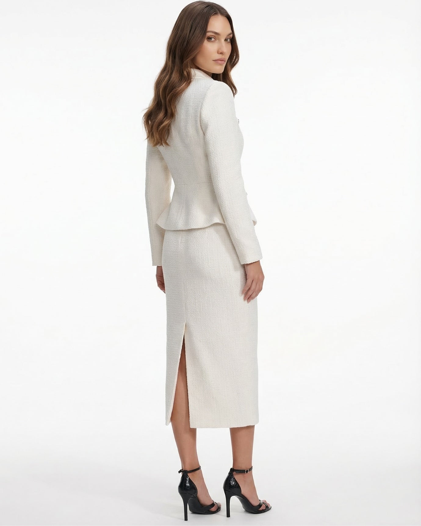 Textured Dress Suit Set Collar Diamond Top & Waist