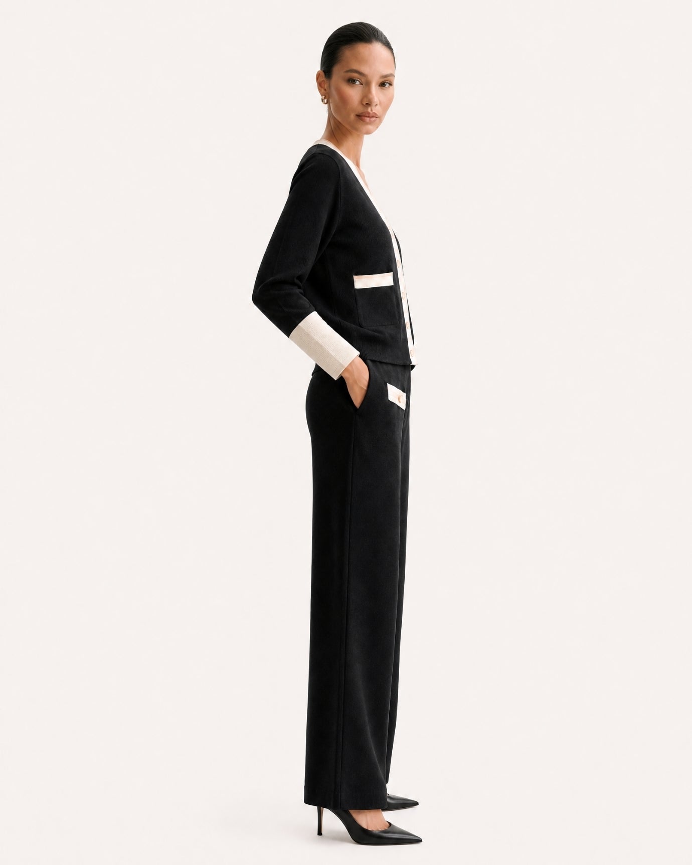 Old Money Knit Set  Cardigan and Wide-Leg Pants