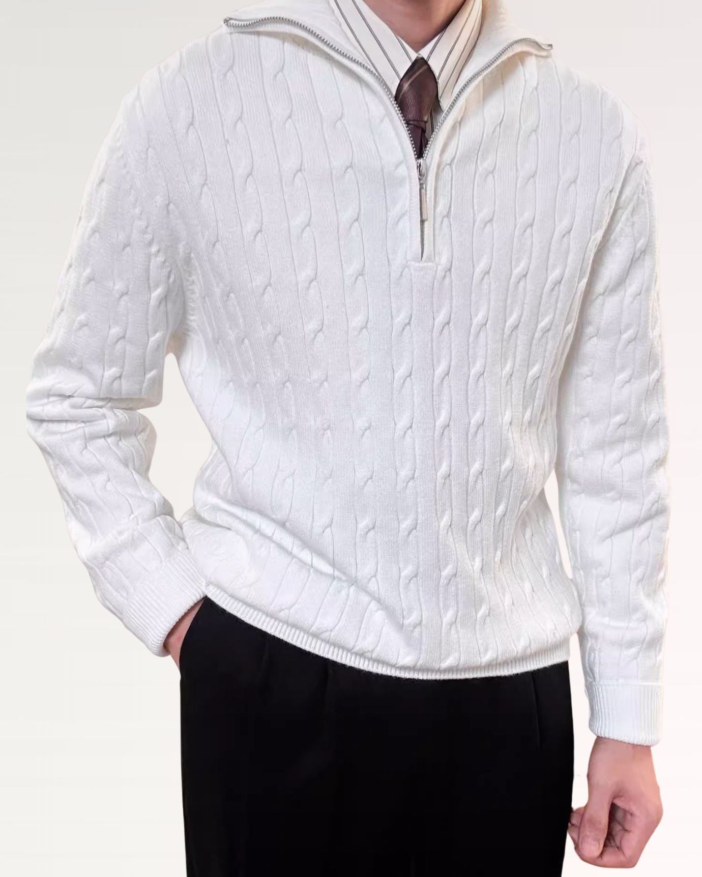 Old Money Retro Sweater Zip White