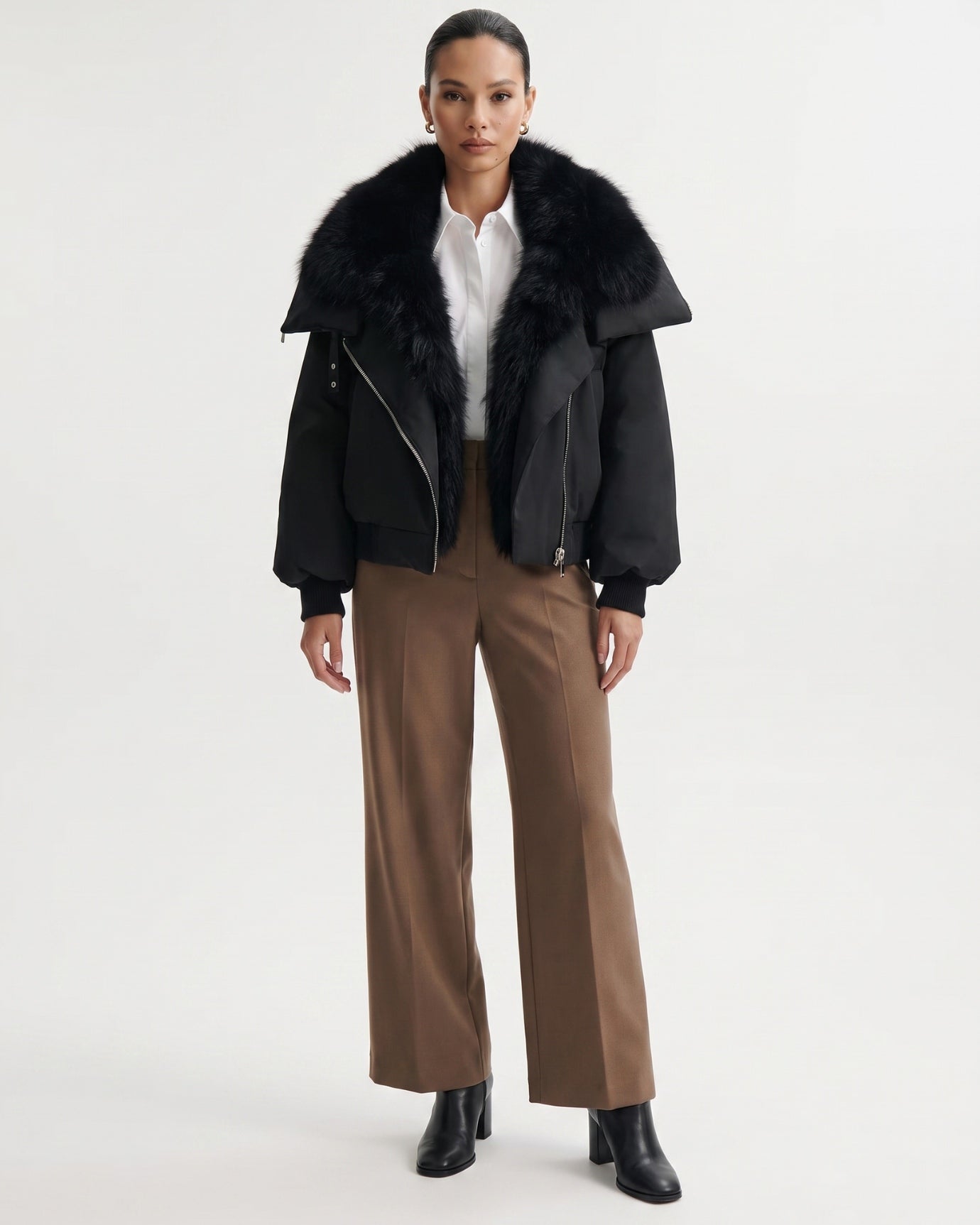 Down Jacket with Real Raccoon Fur Collar