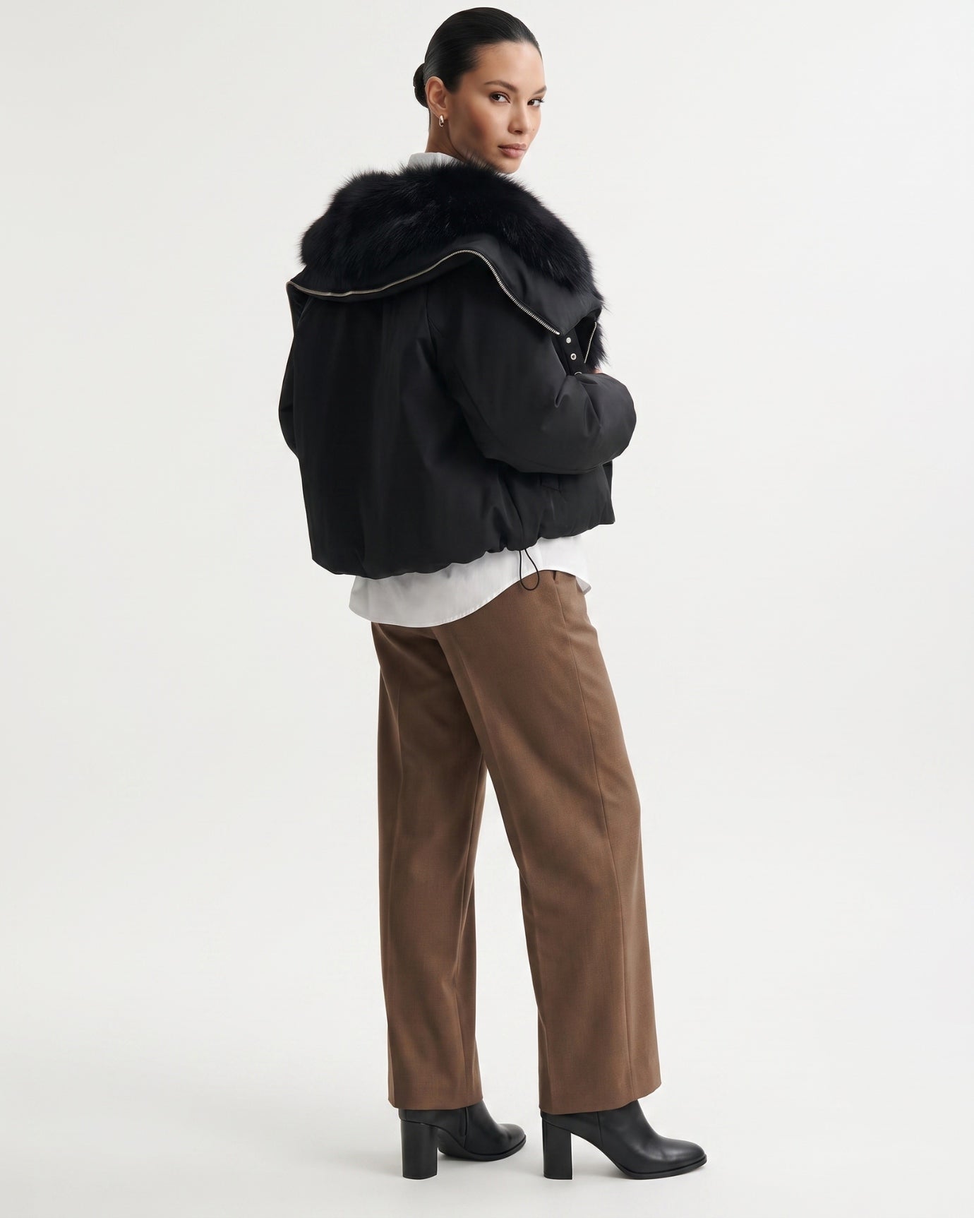Down Jacket with Real Raccoon Fur Collar