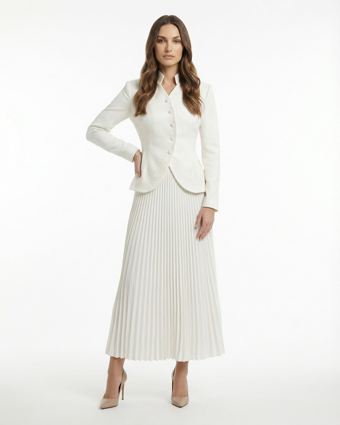 High-end suit set Jacket & pleated high waisted skirt