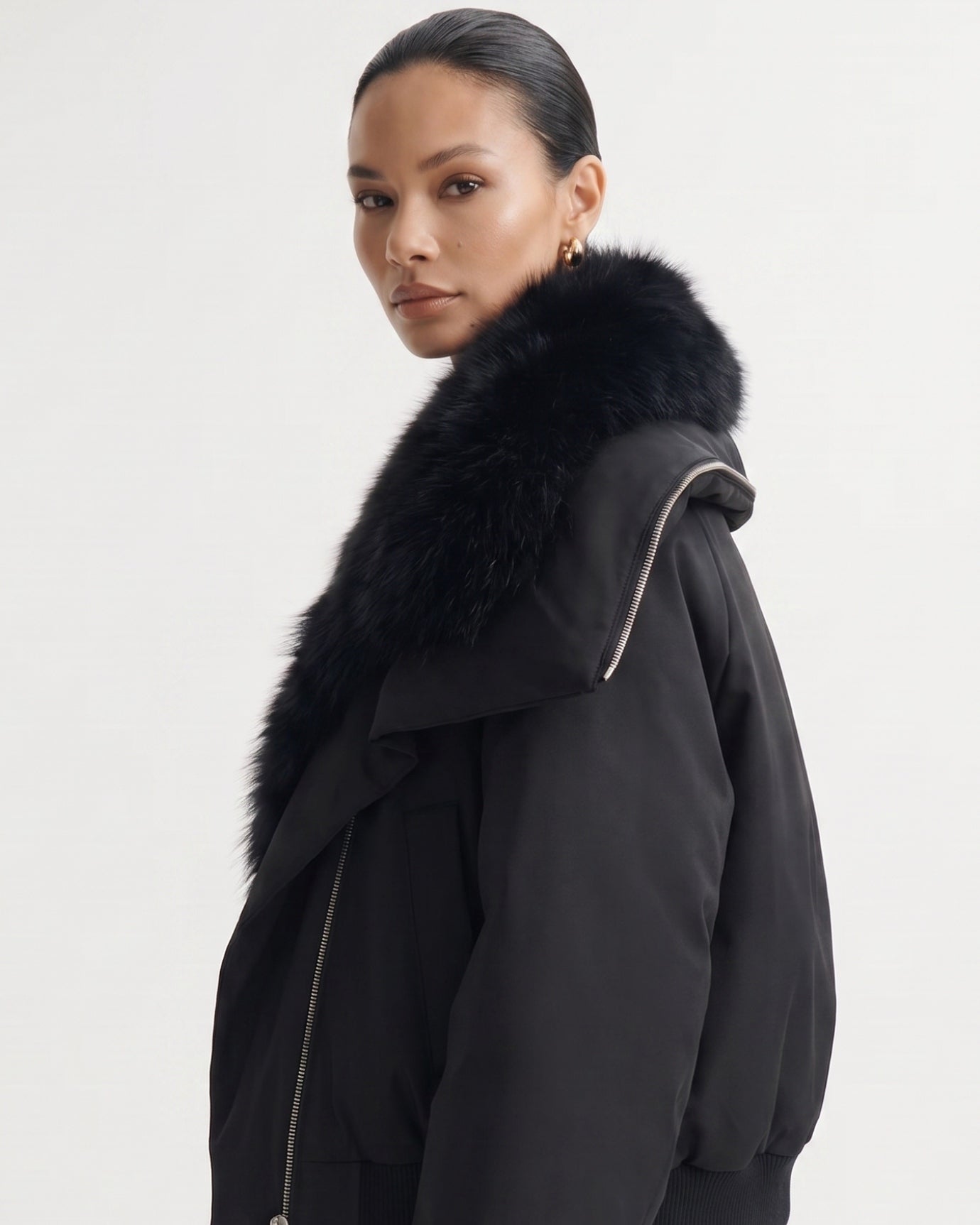 Down Jacket with Real Raccoon Fur Collar