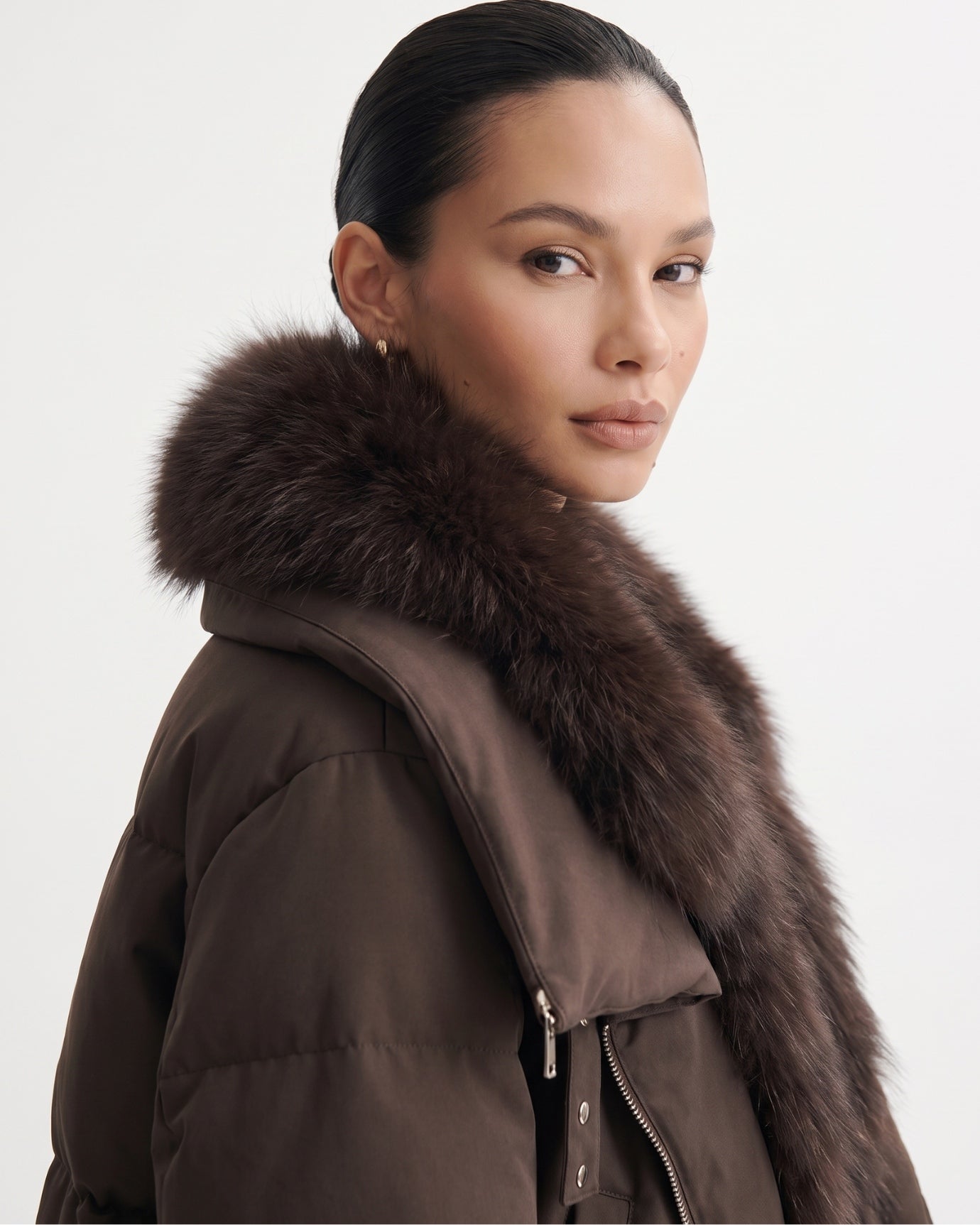 Down Jacket with Real Raccoon Fur Collar