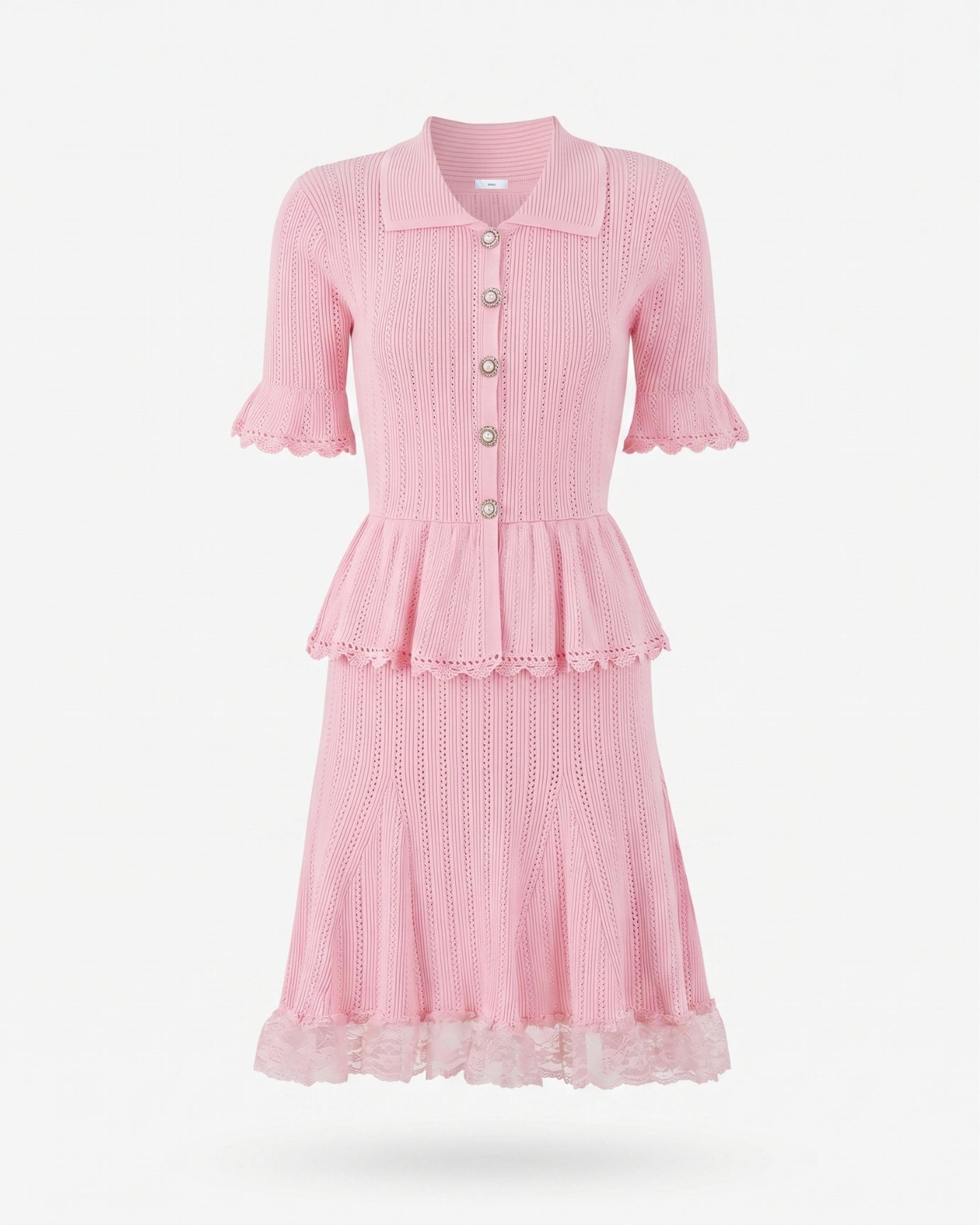 Dina Short-Sleeve Lace Dress