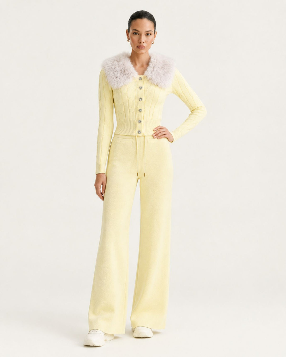 Rosy Slim-Fit Cardigan & Knit Pants Set