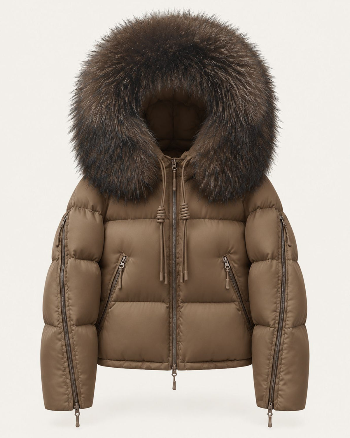 Hooded Down Puffer Coat with Real Raccoon Fur Collar