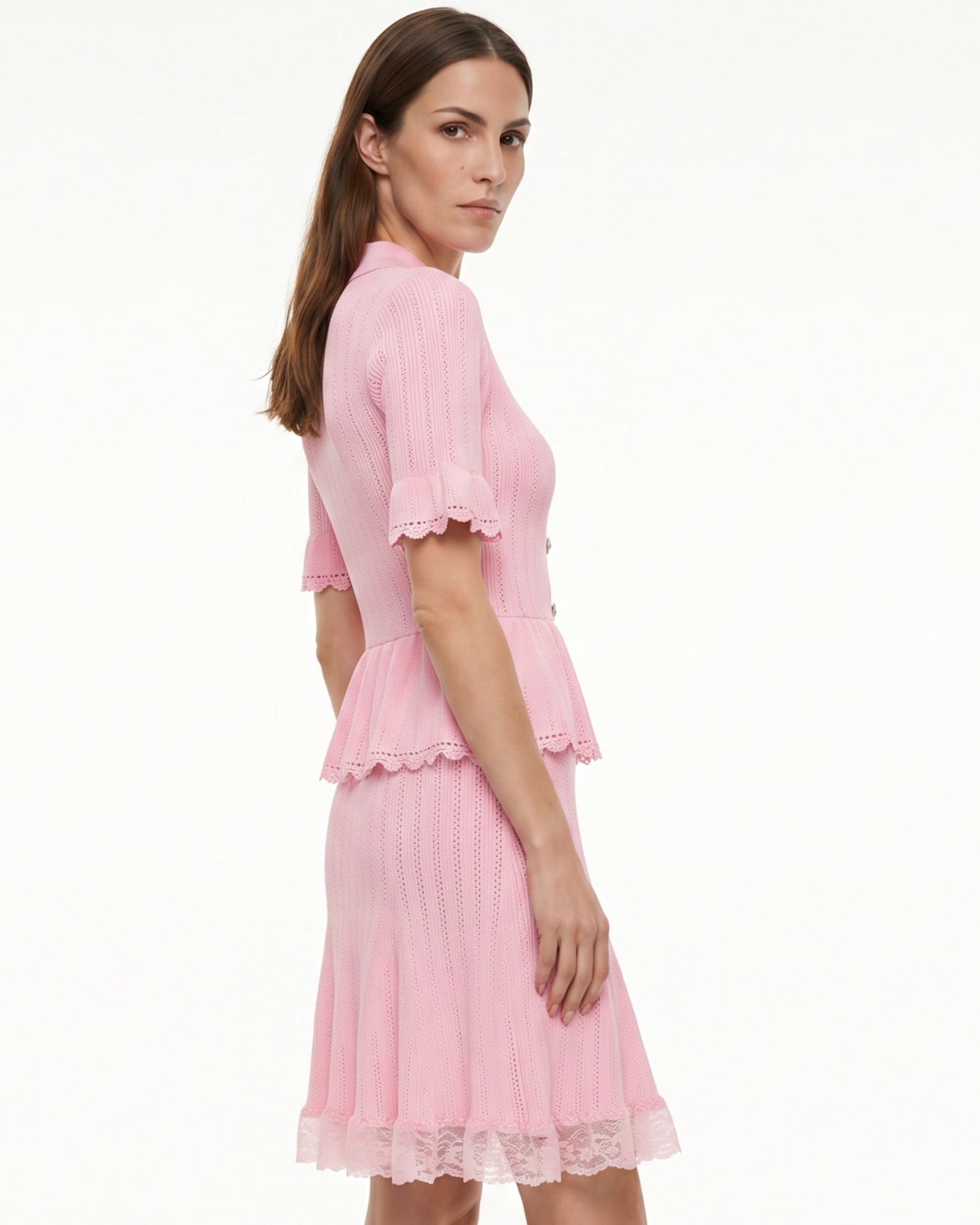 Dina Short-Sleeve Lace Dress