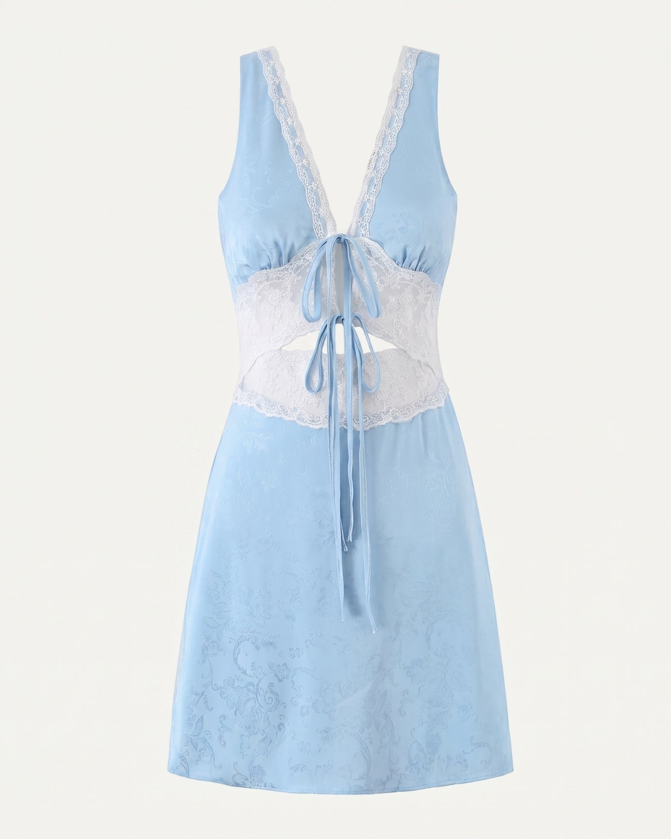 Blue Lace-up Strap V-neck Mini Dress
