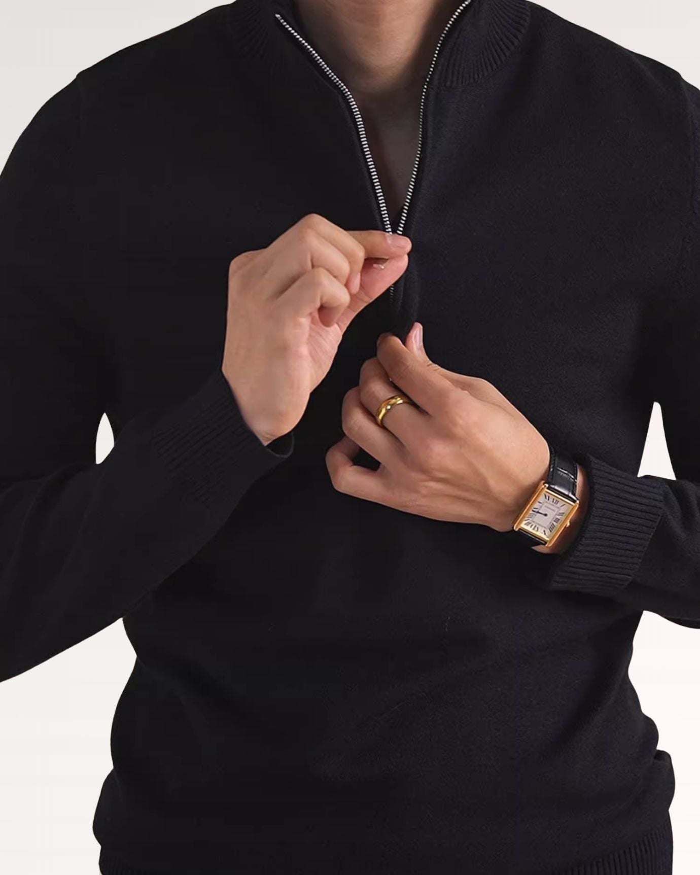 Men’s casual office sweater with zipper front, available in multiple sizes for a precise fit