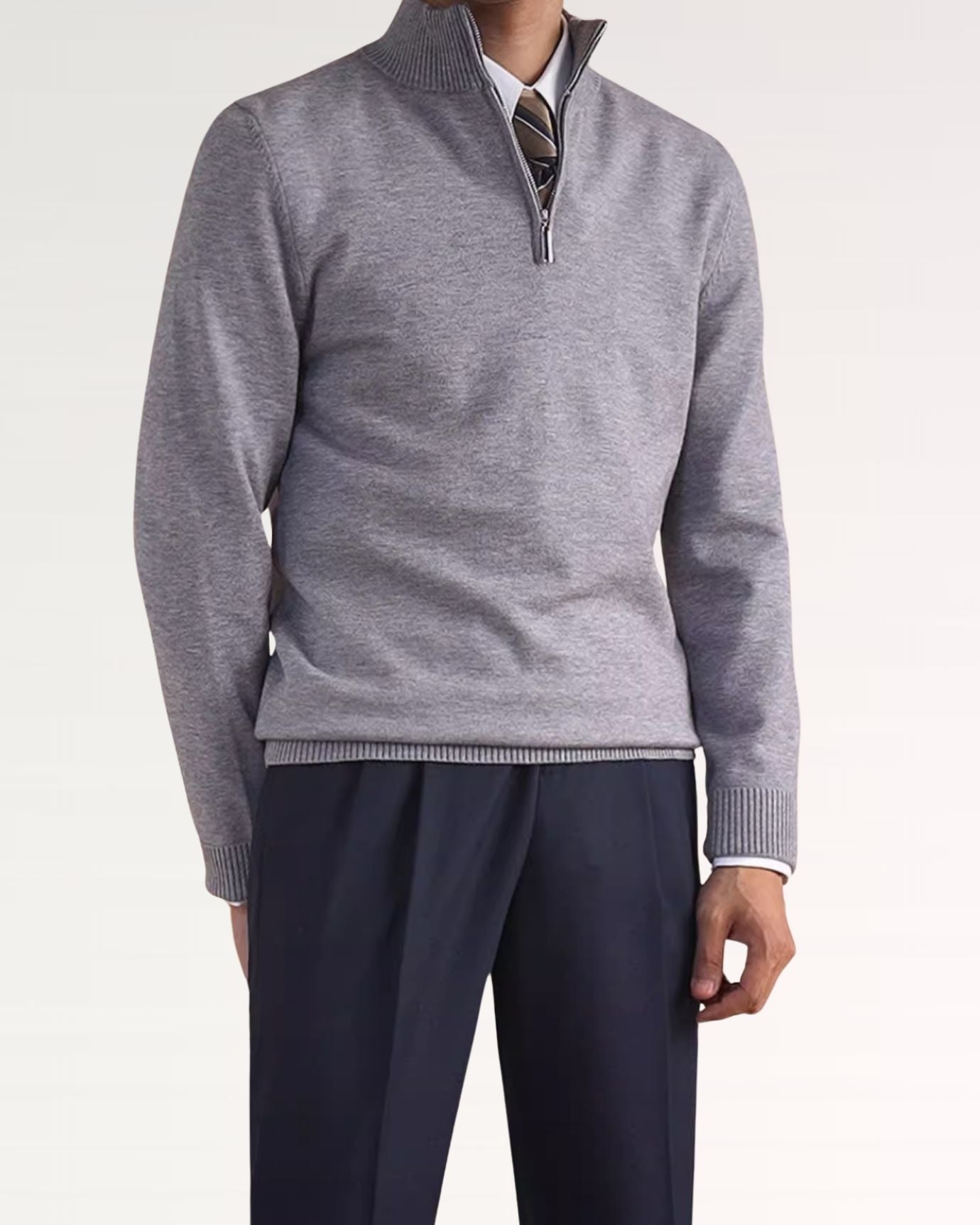 Business Casual Sweater Zipper Grey