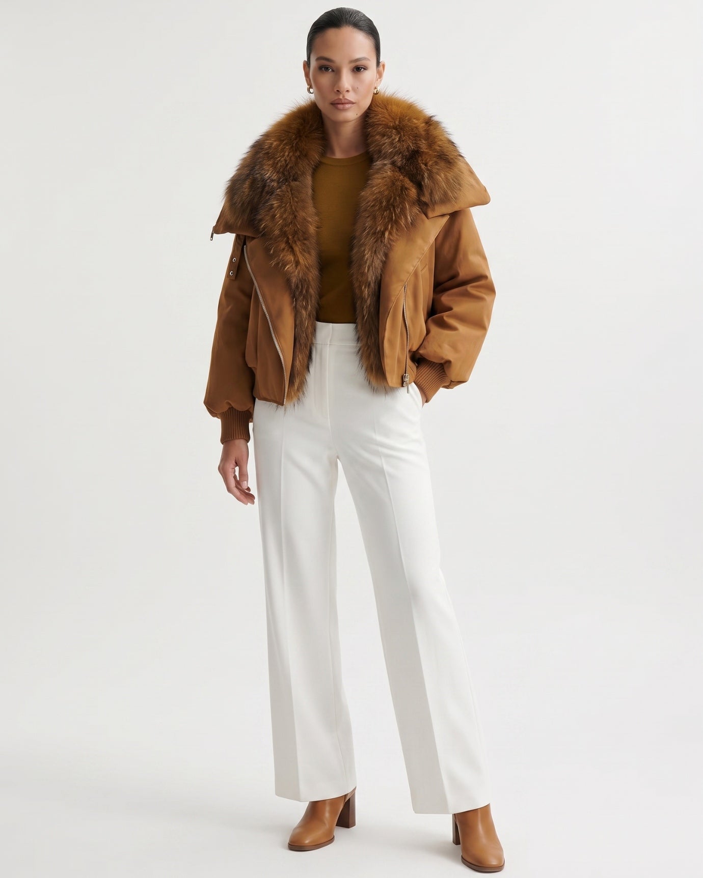 Down Jacket with Real Raccoon Fur Collar