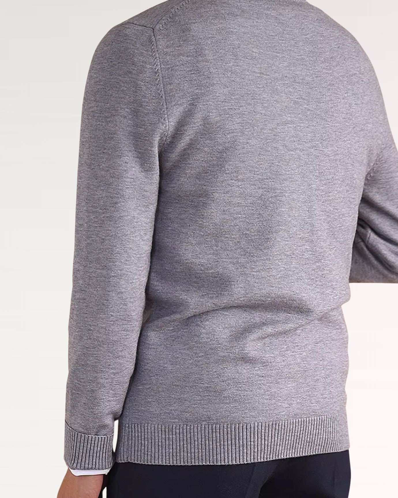 Men’s zip-up business casual sweater with structured shoulders and tailored fit, ideal for office layering