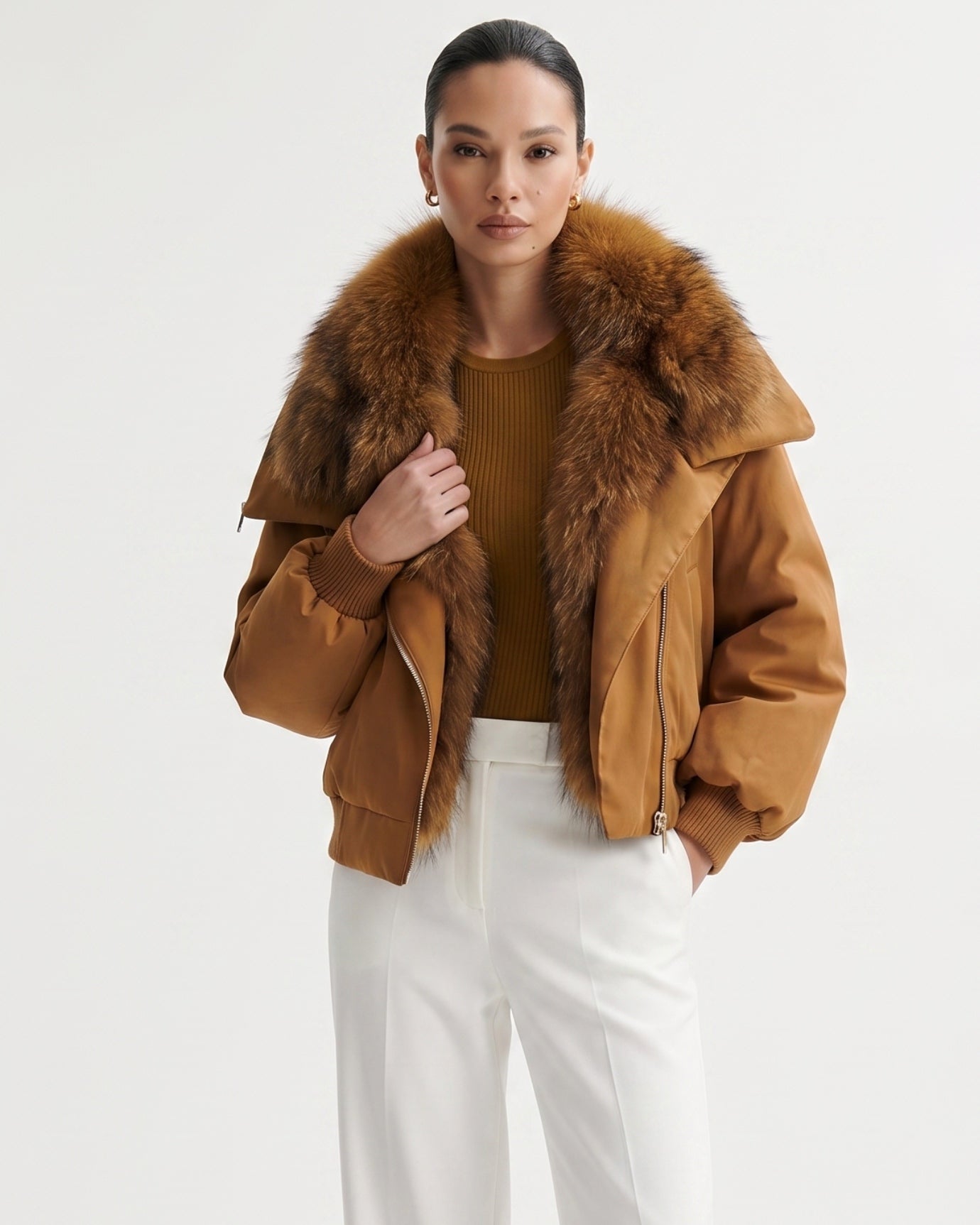 Down Jacket with Real Raccoon Fur Collar