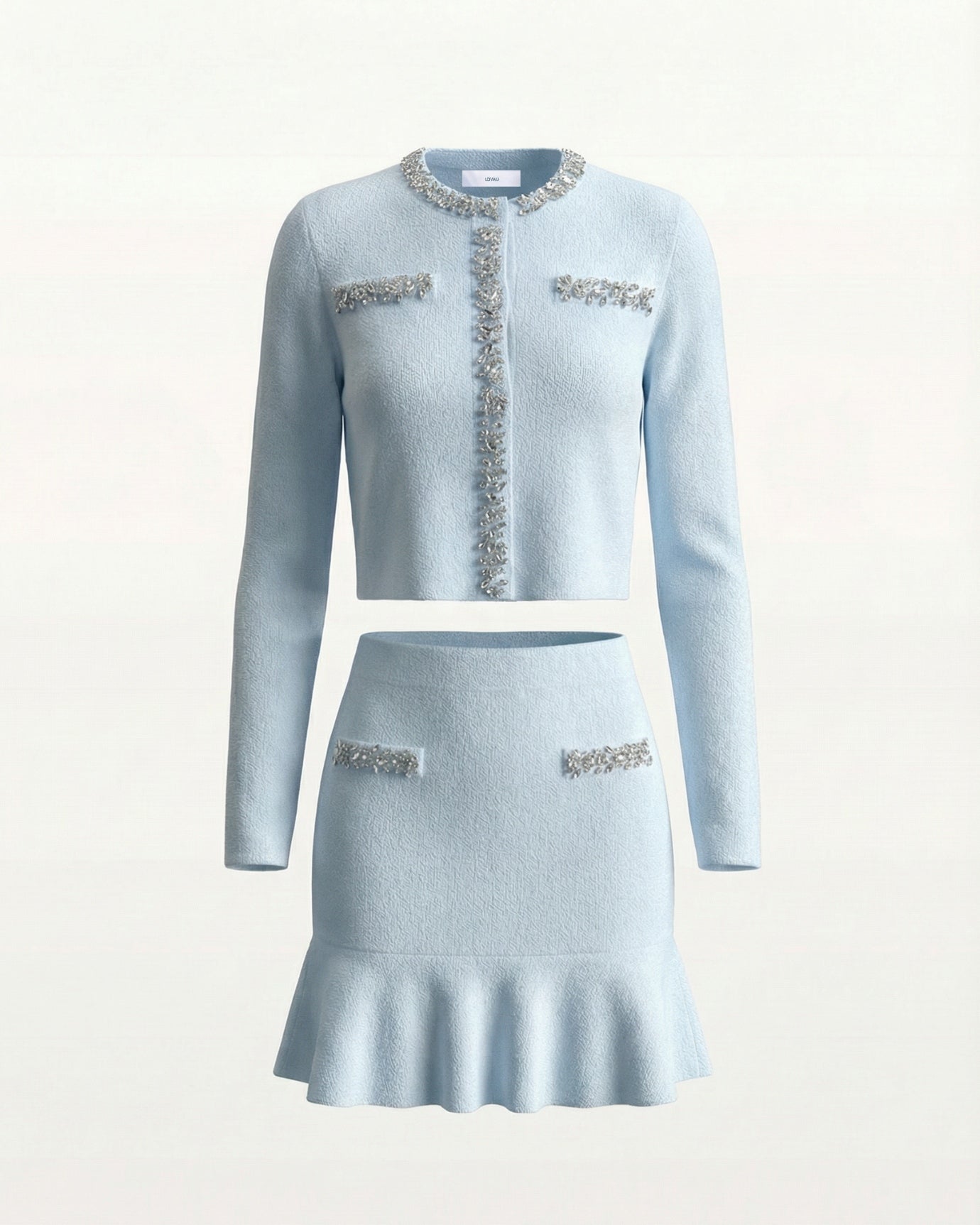 Cashmere Set Cardigan knitted staple & skirt