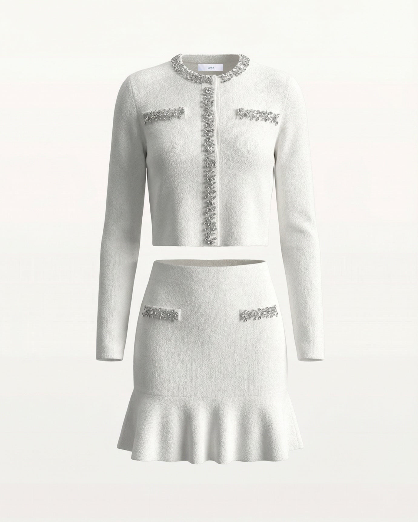 Cashmere Set Cardigan knitted staple & skirt