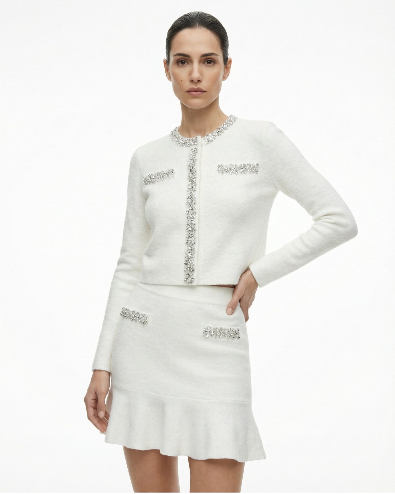 Cashmere Set Cardigan knitted staple & skirt