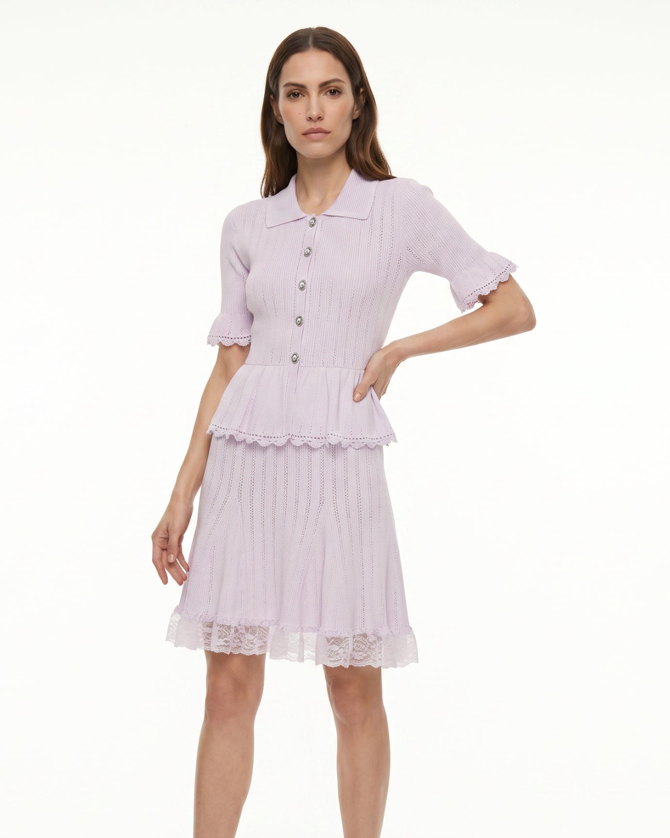 Dina Short-Sleeve Lace Dress