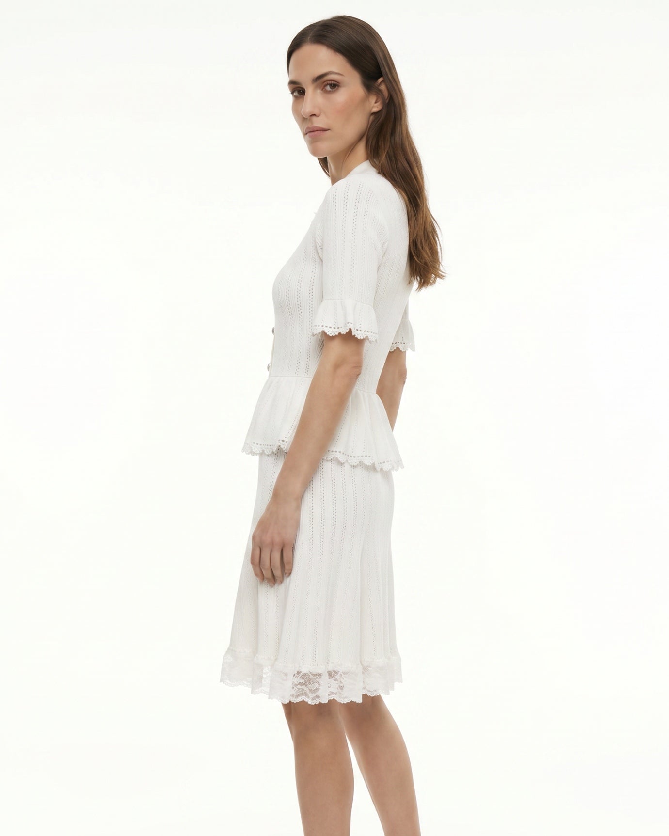 Dina Short-Sleeve Lace Dress