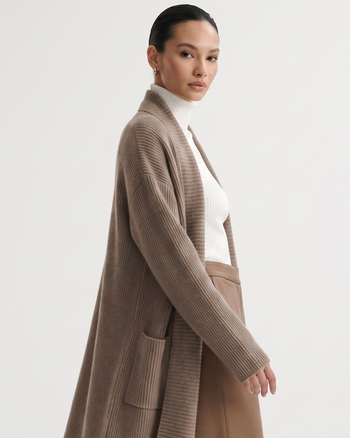 Cashmere Thickened Longline Lapel Cardigan