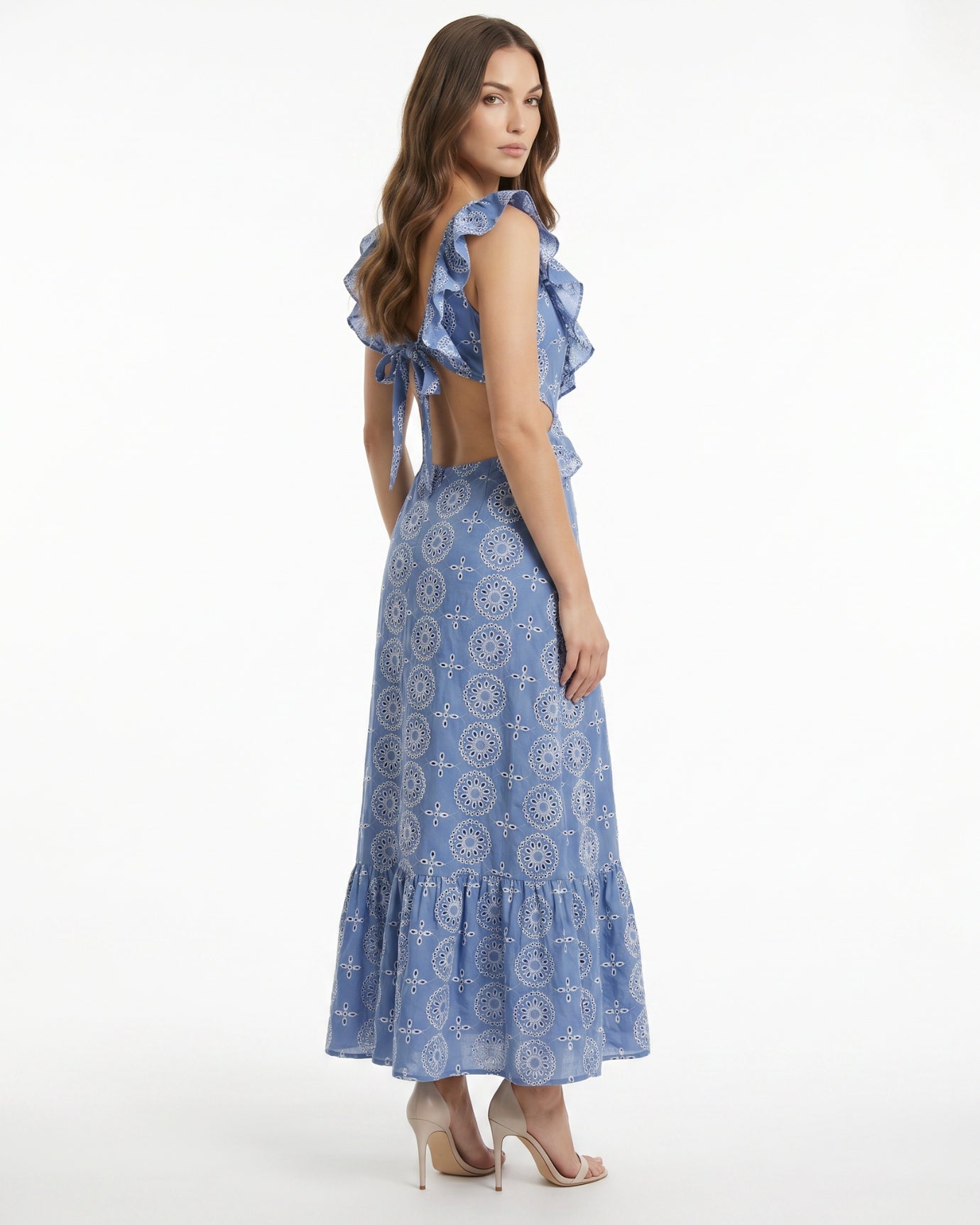 Mykonos Blue Flower Embroidery Dress