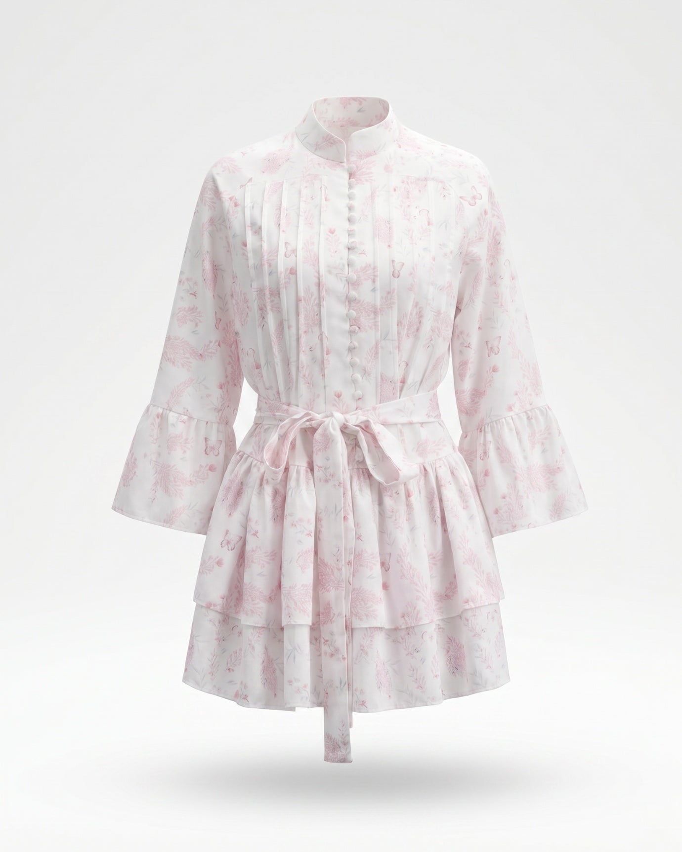 Pink Flowers Lace-Up A-Line Skirt Dress