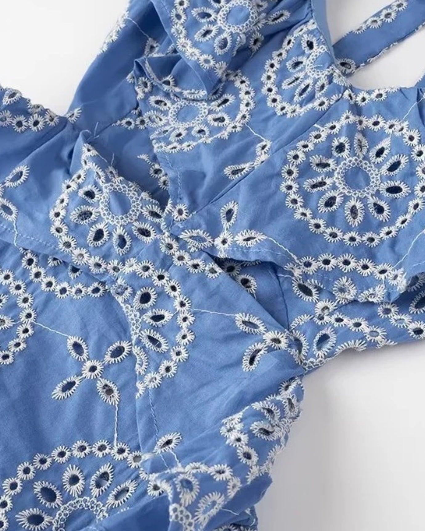Mykonos Blue Flower Embroidery Dress