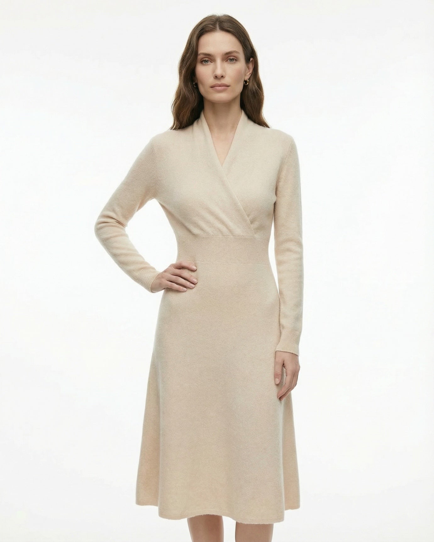 Selena High-neck fitted cashmere dress with French hem