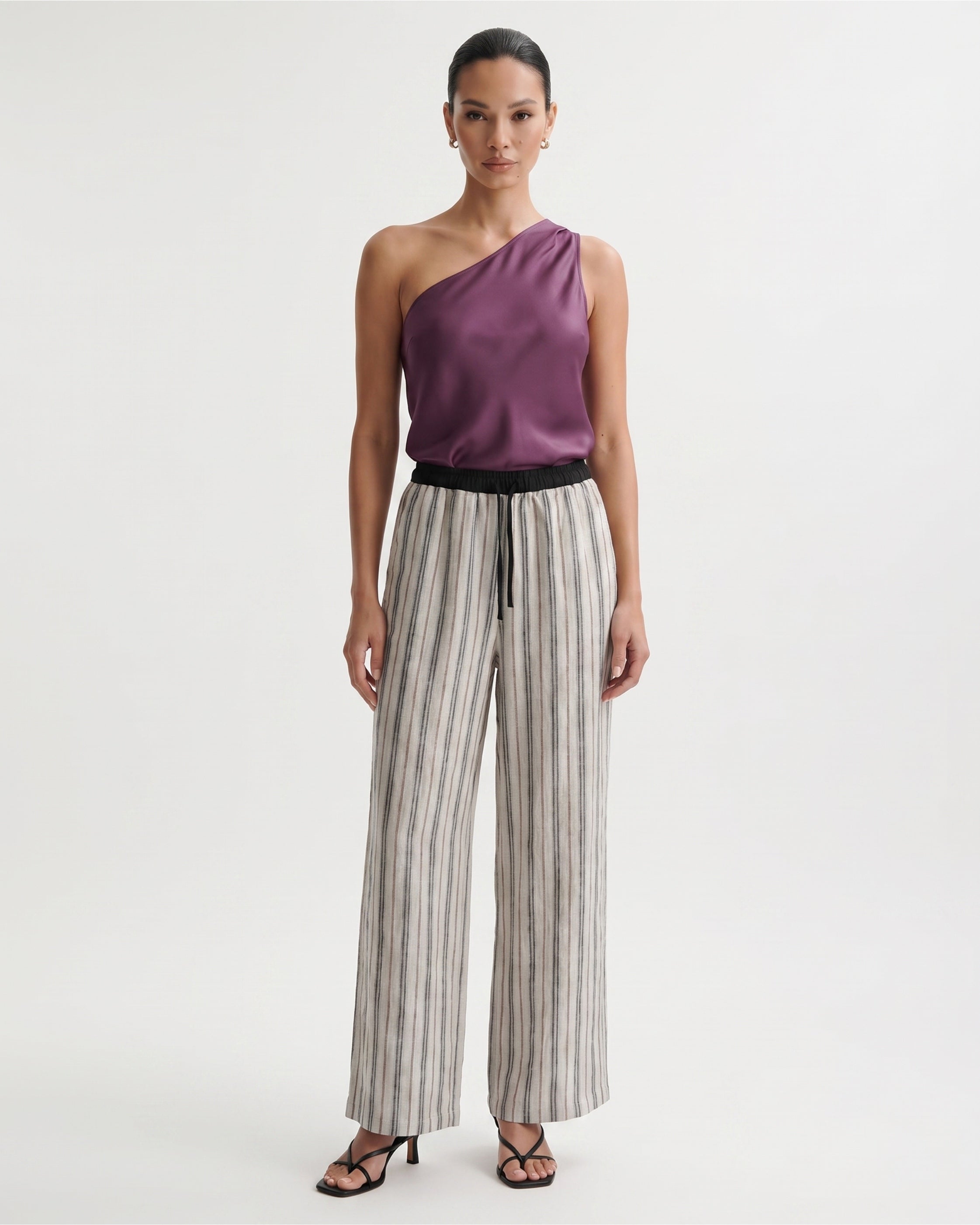 Cindy High-Waisted Striped Linen Pants