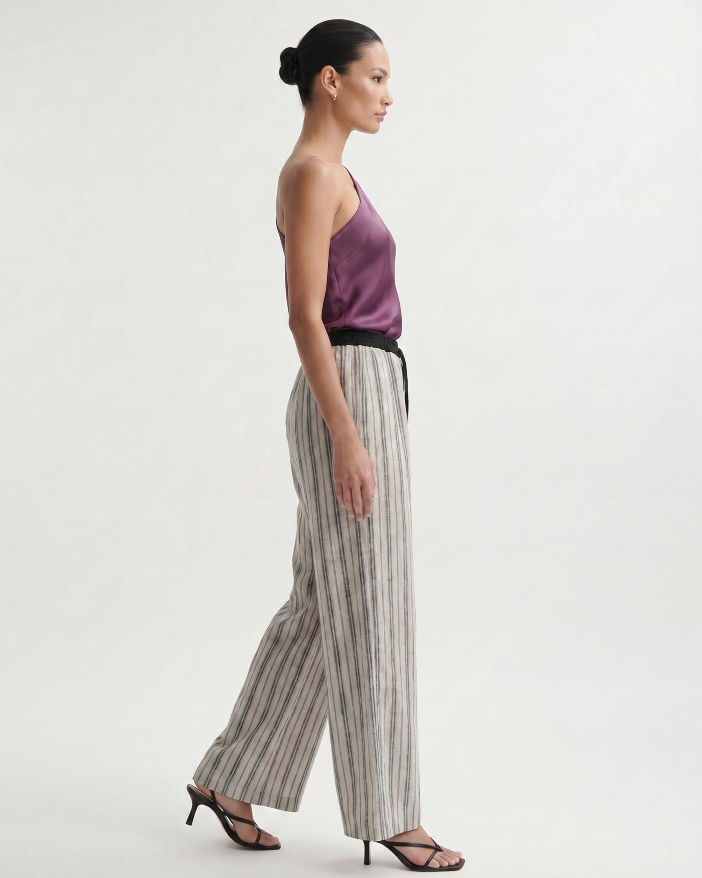 Cindy High-Waisted Striped Linen Pants