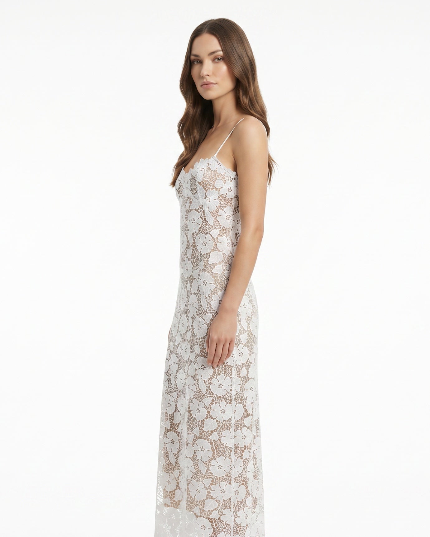 White Lace Mesh Sling Dress
