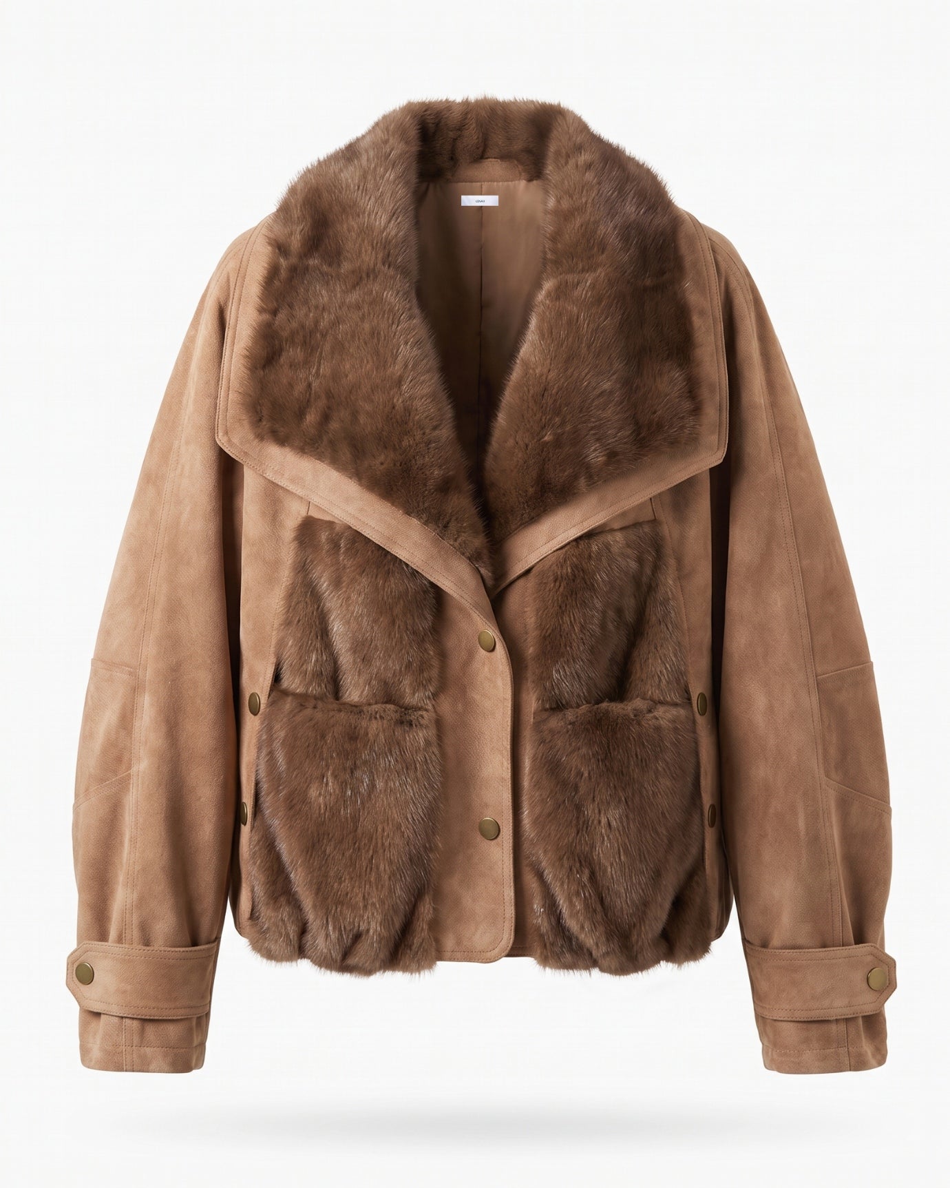 Goose Down Jacket Fur-Integrated Suede Short Coat