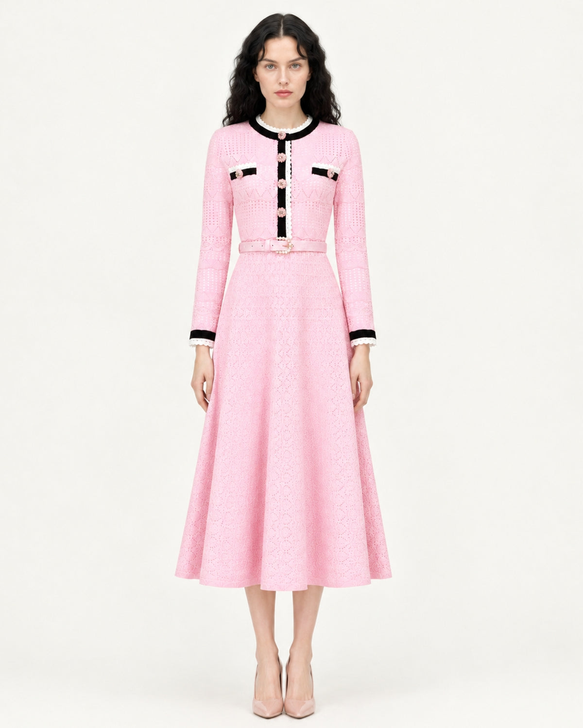 Celia Long-Sleeve Belted Cutout Dress