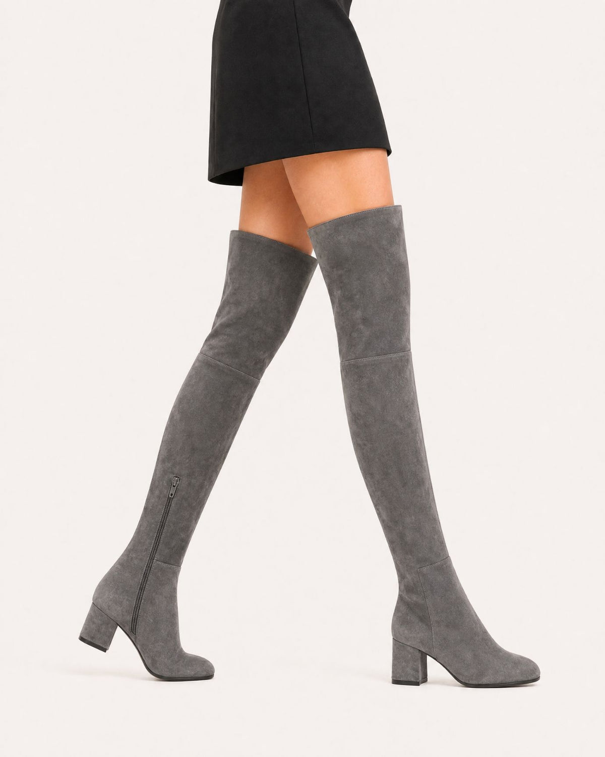 Round-Toe Low-Heel Over-the-Knee Leather Boots