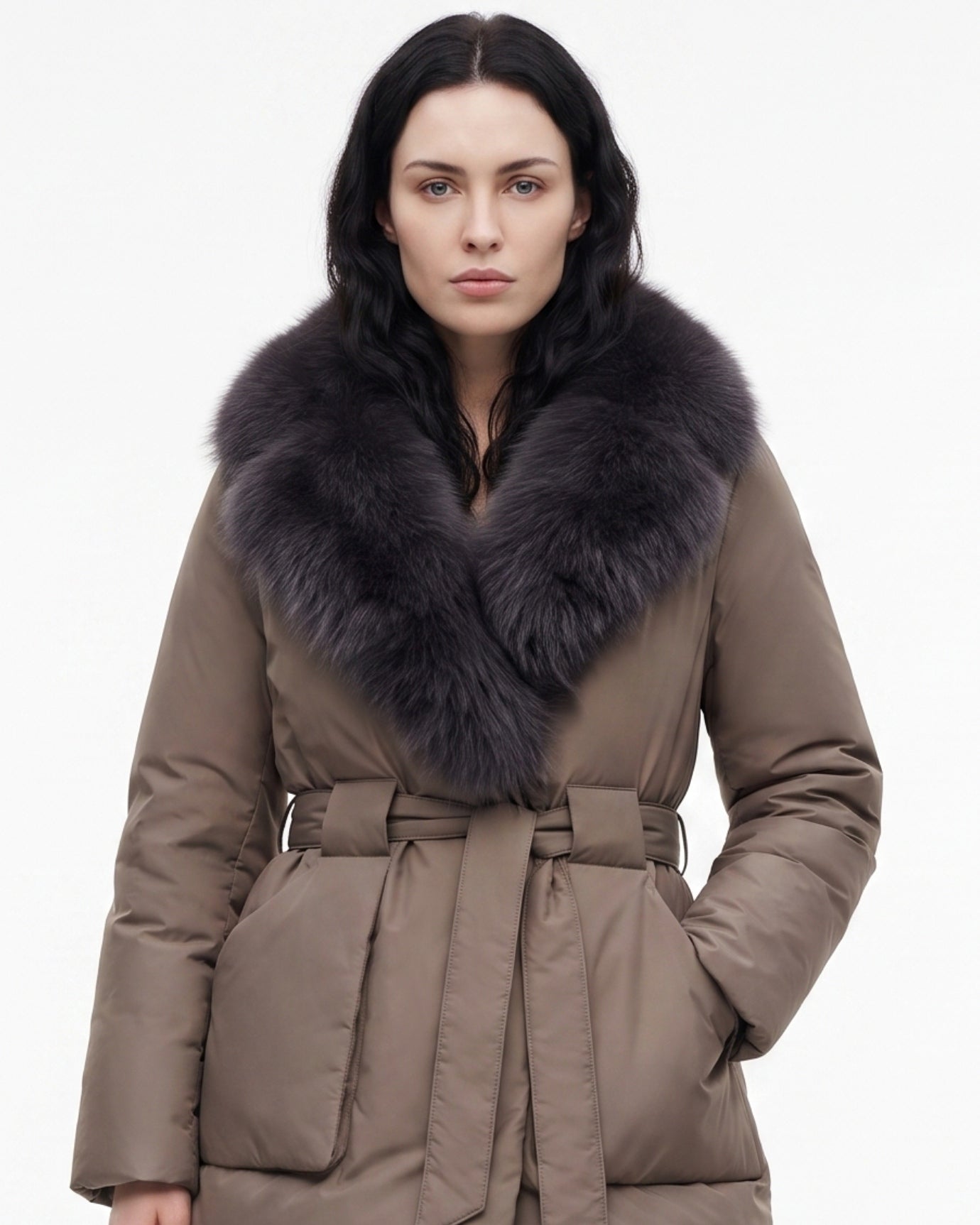 Sarah Real Fox Fur Fur Collar Thickened Warm Fur Coat