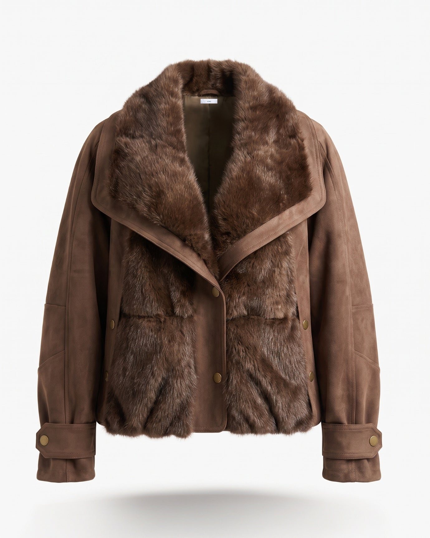 Goose Down Jacket Fur-Integrated Suede Short Coat